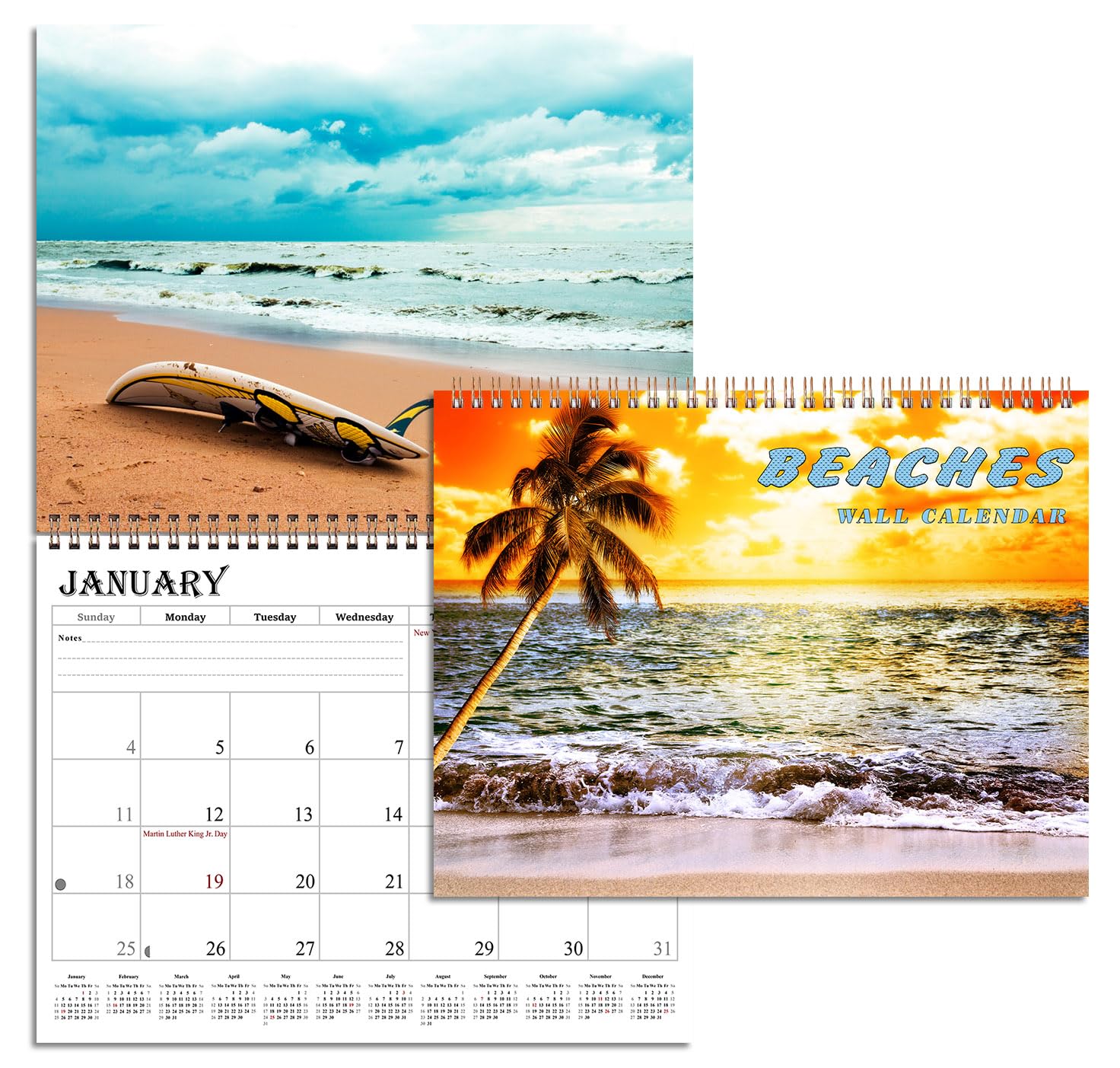 2026 Spiral-bound Wall Calendar (Beaches) - 12 Months Desktop/Wall Calendar/Planner (11x17)