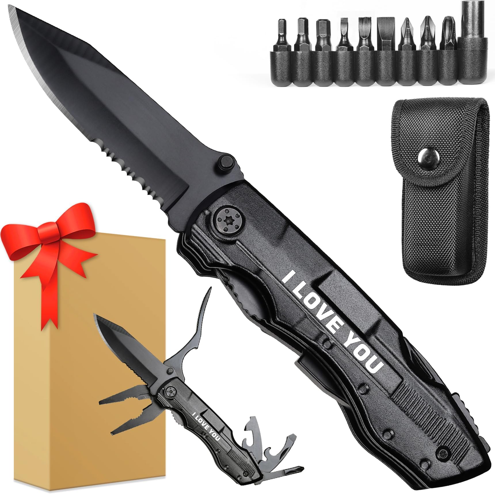 Gifts for Boyfriend Him Husband Men, Multitool Knife”I LOVE YOU”, Valentines Unique Gifts, Anniversary Ideal Gift for Husband, Fathers Day Birthday Gift for Him, Christmas Stocking Stuffers