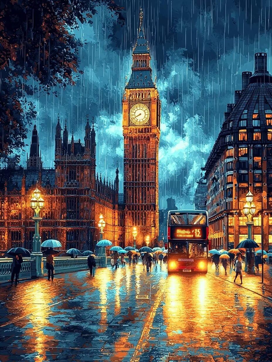 Vista notturna di Londra Dipingere con i Numeri per Adulti, 70x90cm a-597 | Pittura a Olio Kit, fai da te Quadri da Dipingere Numerat, Adulti Bambini Hobby Creativi,Pittura Adulti Decora la Casa Regalo