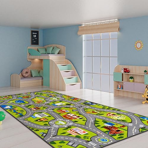 Miniatura 8 de STARUIA Alfombra Lavable para Niños, Alfombra de Juego para Cuarto de Juegos de Niños, Alfombra Divertida de Aprendizaje de Carros para Bebés para
