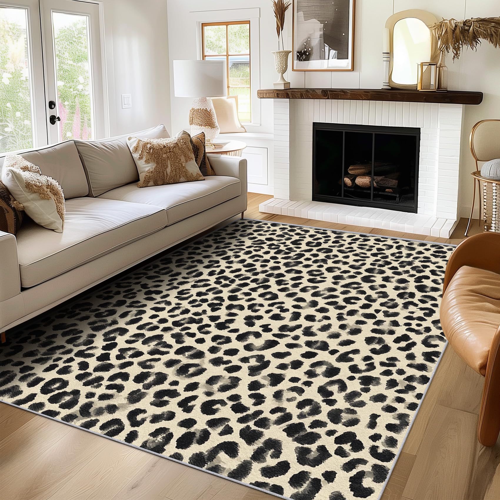 Tapis de salon léopard 140x200cm antidérapant et lavable Générique