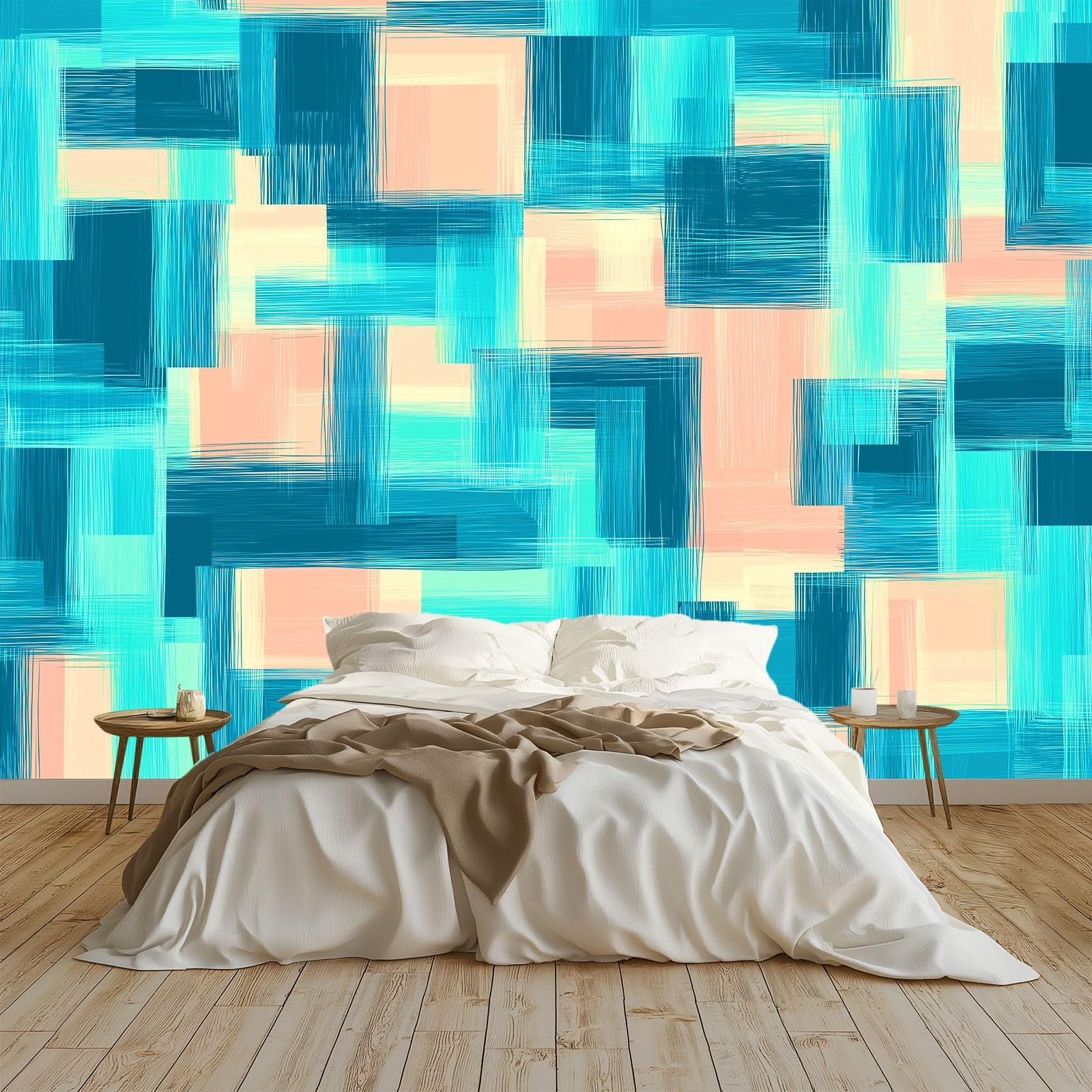 Panoramiczna tapeta 200 x 140 cm abstrakcyjna geometryczna kwadratowa włóknina XXL fototapeta dekoracja ścienna gobelin salon sypialnia - tapeta Trompe l'eil efekt 3D, niebieska