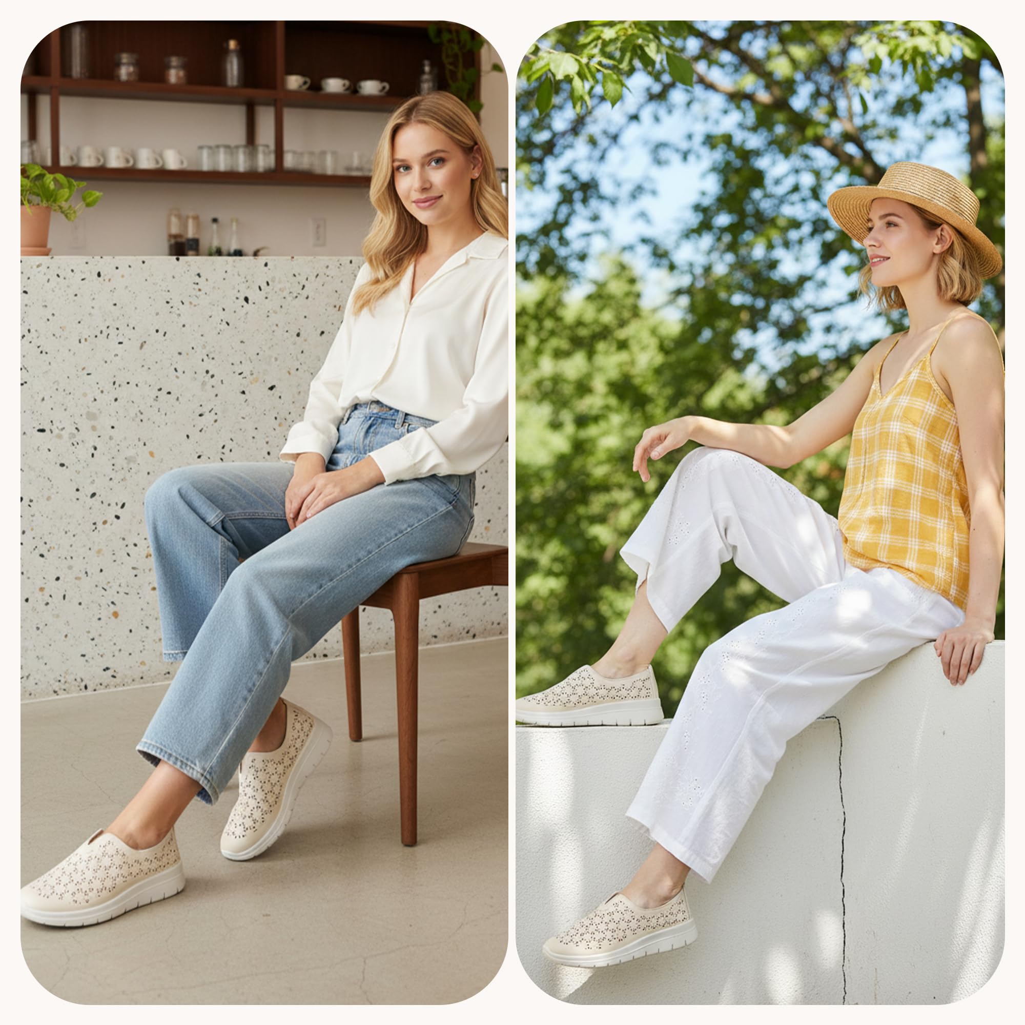JOMIX Baskets Femme sans Lacets,Respirantes Ajourées,Semelle Légère Amortissante,Chaussures de Marche Confortables Antidérapantes