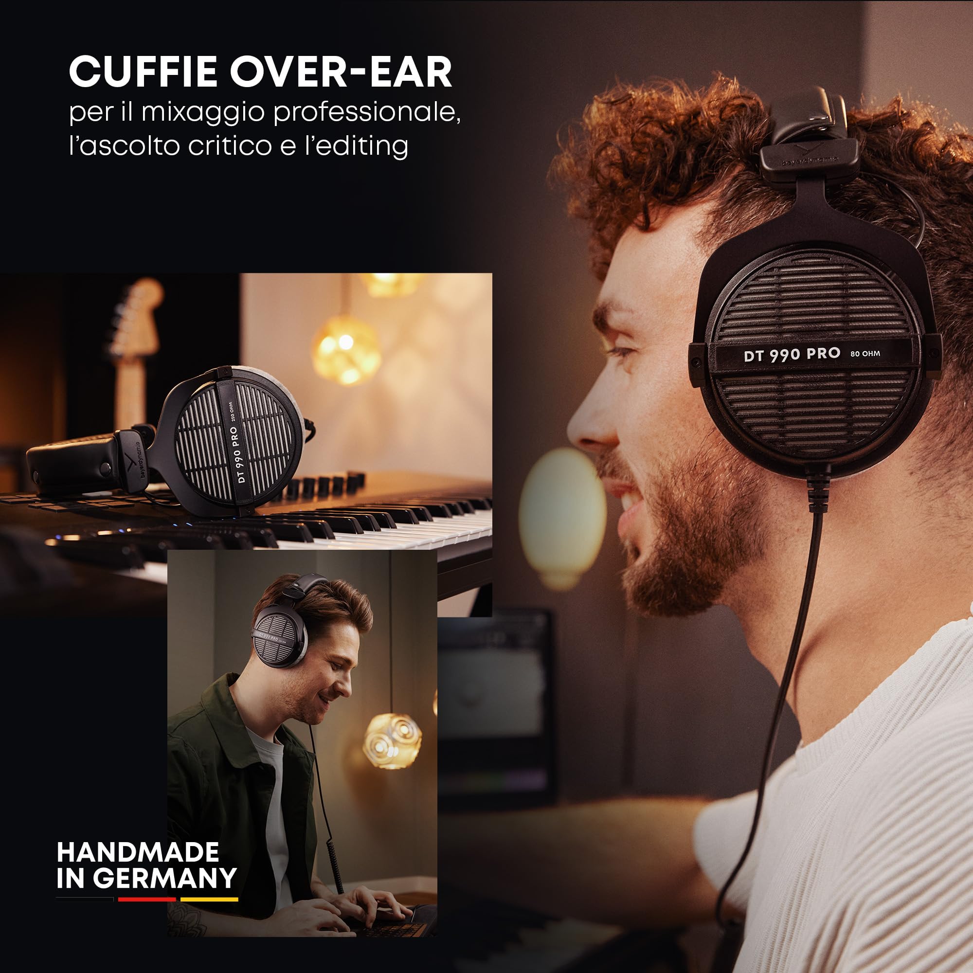 beyerdynamic DT 990 Pro con 250 Ohm, Cuffie da studio Over-ear cablate monofacciali per mixaggio, mastering e editing. Prodotto in Germania.