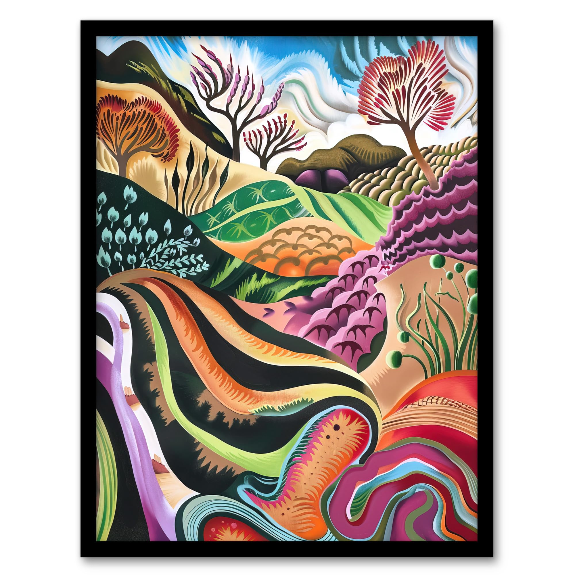 Artery8 Sutton Bank North York Moors Trippy Painting Living Room Artwork Framed Wall Art Print A4
