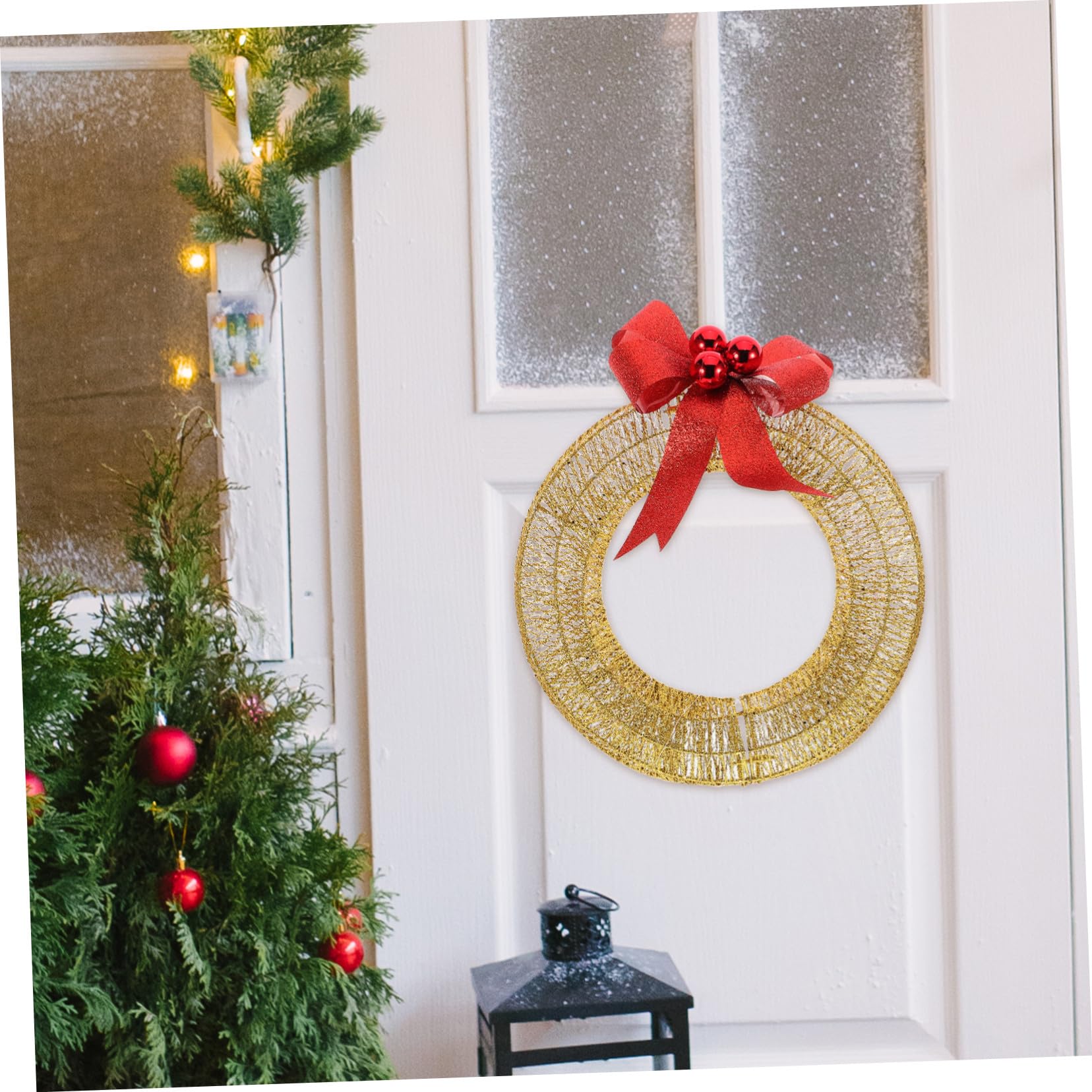 Leuchtender Winterfestkranz mit Warmweißen Led-lichtern Metallisch Schimmerndes Design für Weihnachtskranzdekoration Weihnachtsschleifenkranz für Innen und Außenbereich