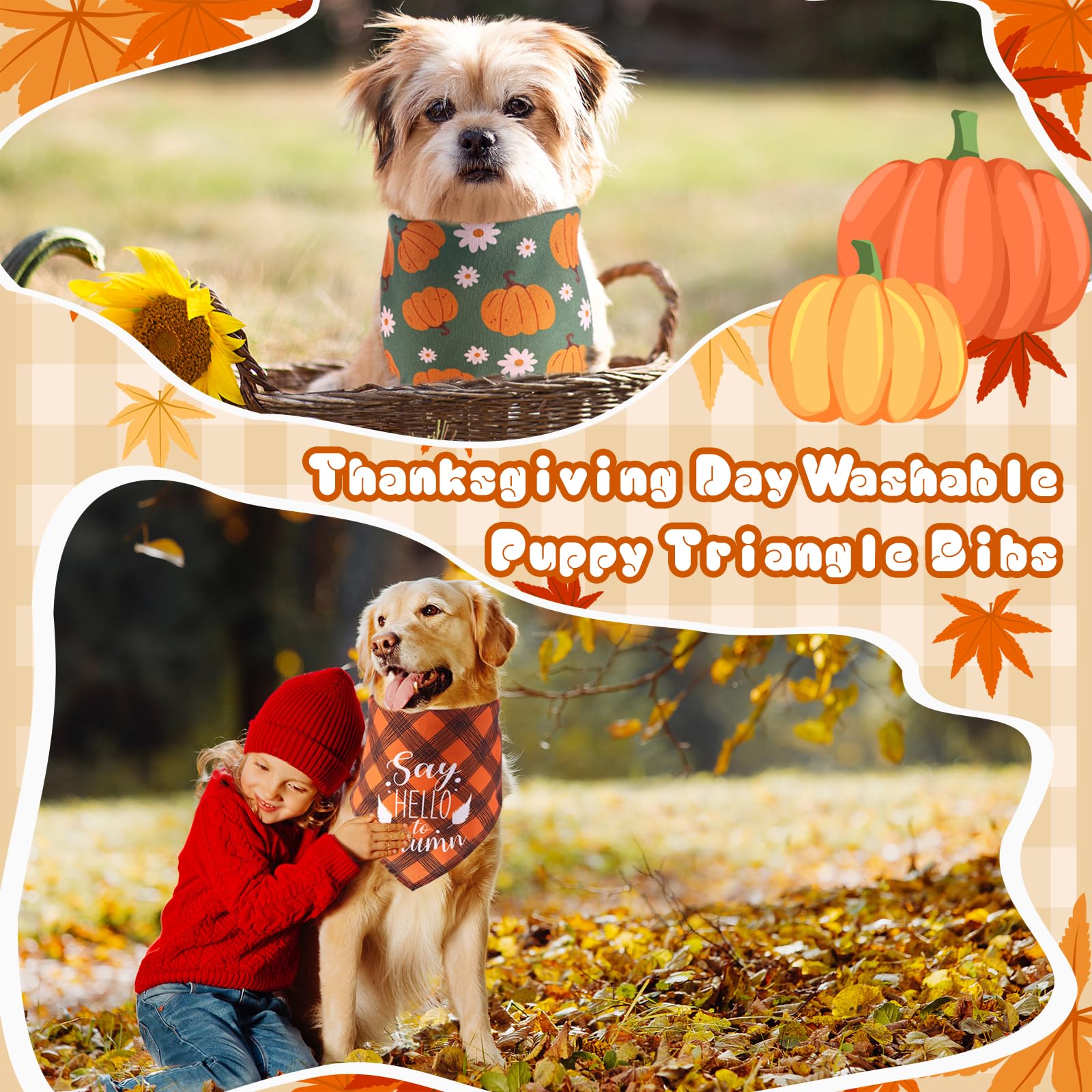 Herbst-Hundehalstücher, Herbst-Kostüm, Kürbis-Ahornblätter, Hunde-Outfit, Urlaub, waschbarer Schal, Dreieckstuch, Halstuch, Welpen, Blumen-Lätzchen für Mädchen und Jungen (Einheitsgröße, 100 Stück)