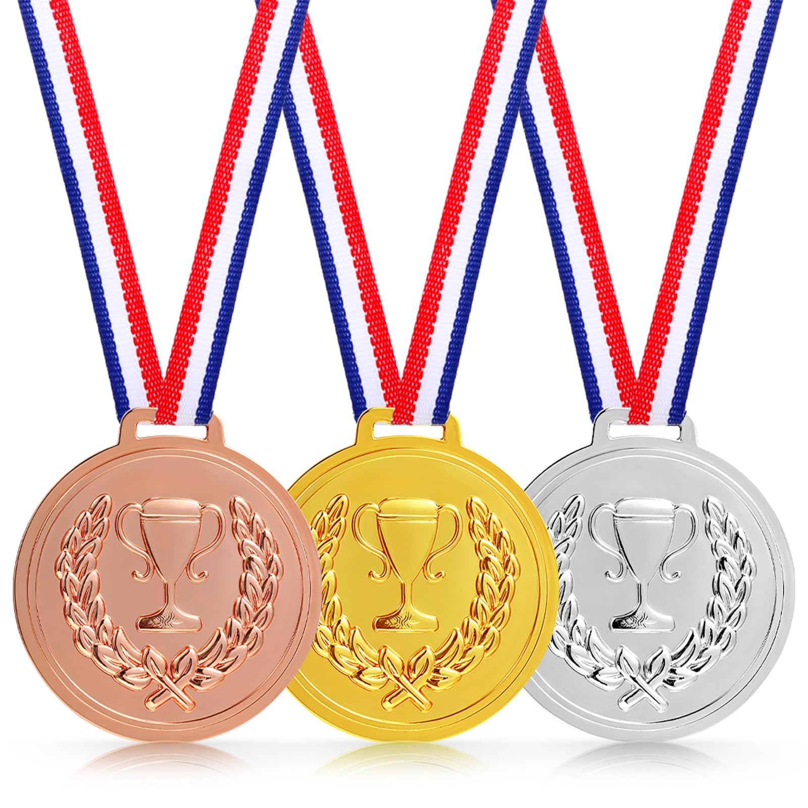 Lot de 3 médailles en plastique pour récompenses, 5,1 cm, médailles de lauréat de trophée or, argent, bronze, médailles cadeaux pour sports, compétitions, cadeaux de fête et décorations, prix
