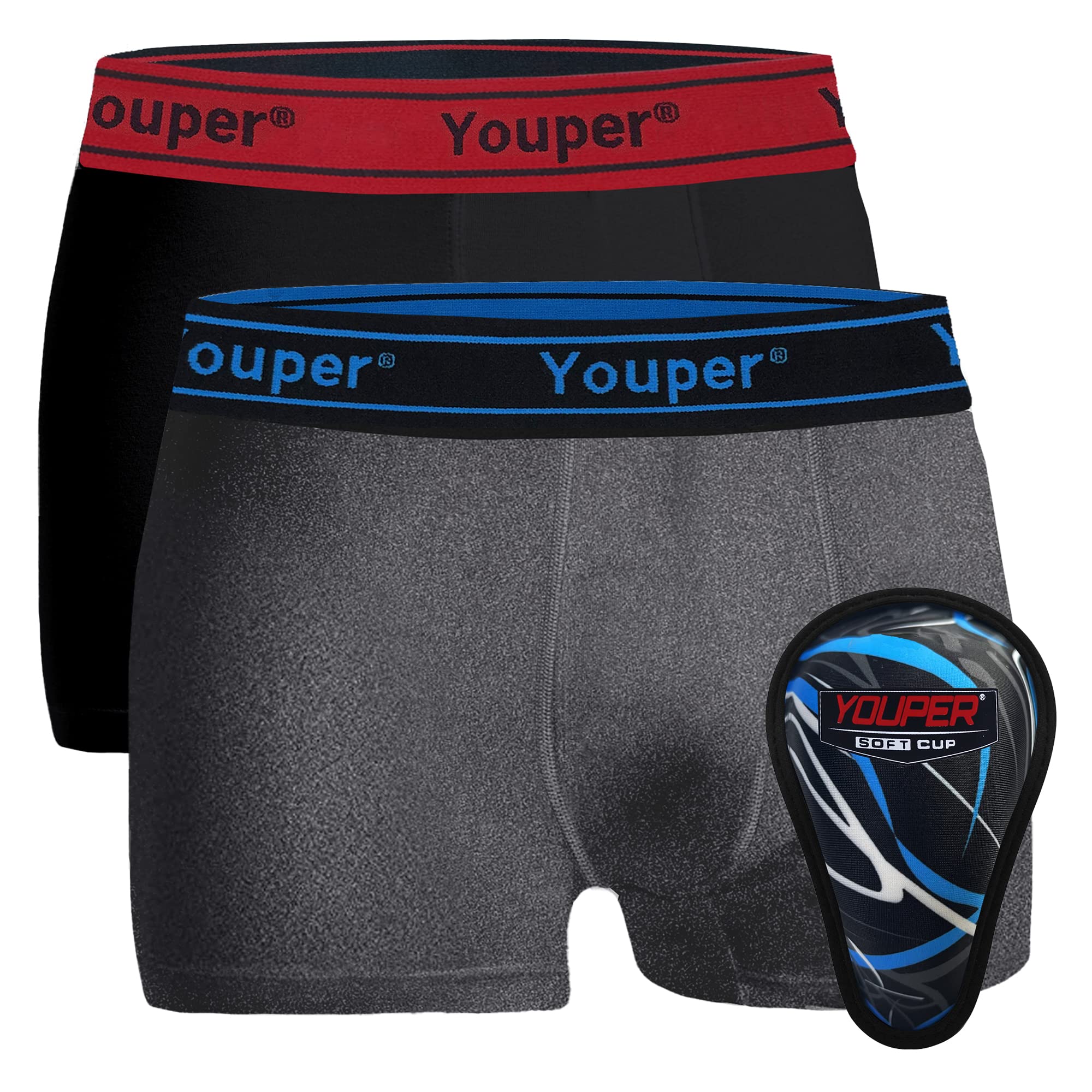YouperBoys Compression Brief with Soft Protective Athletic Cup, Youth Underwear for Baseball, Football, Hockey, Lacrosse