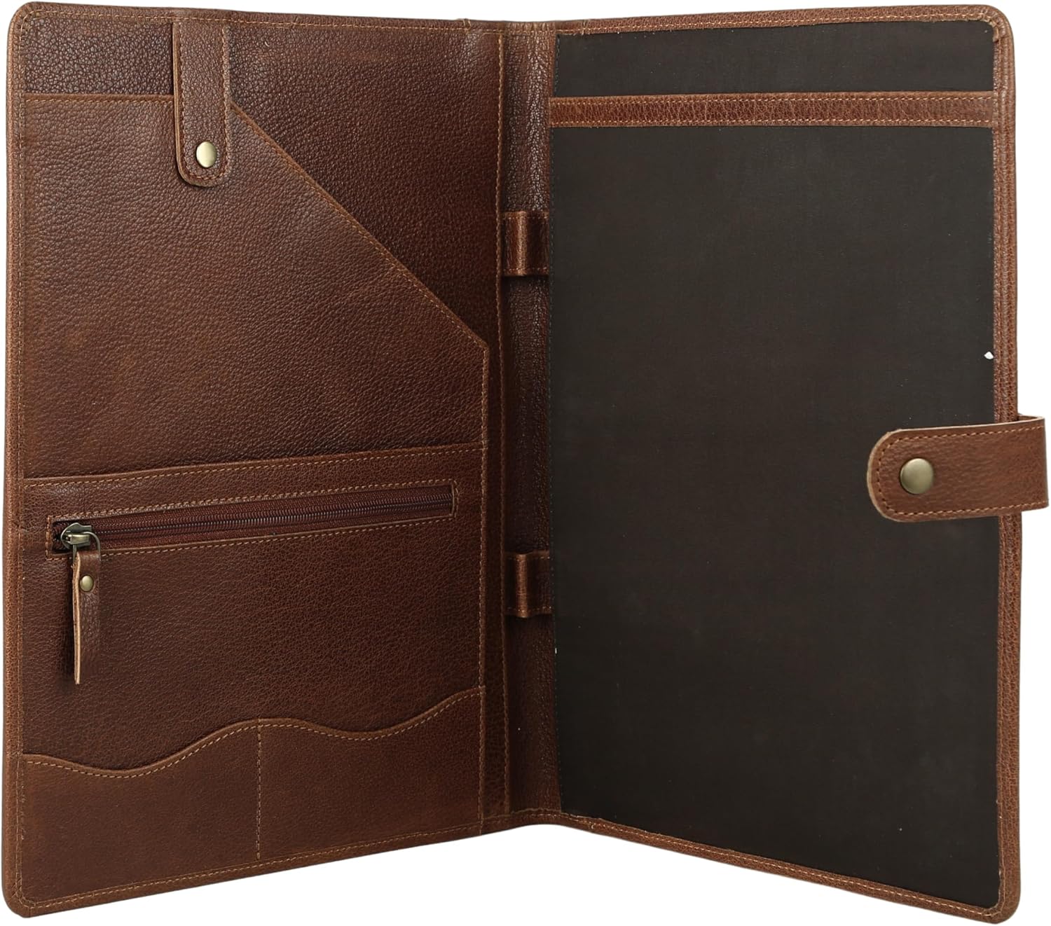 KomalC Leather Portfolio Folder with Button Closure | Business Padfolio for Professionals | Vintage Organizer with Legal Pad Holder, Card Slots & Document Pockets