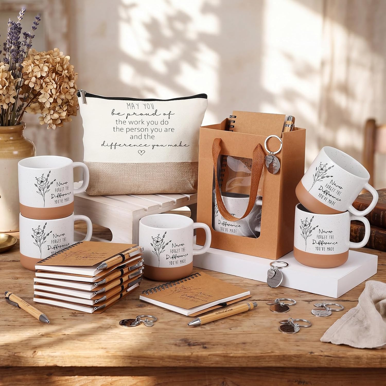 LemonRoad 48 Pcs/8 Set Employee Appreciation Gifts Bulk Includes Mugs,Keychains,A6 Notebooks, Makeup Bags,Gift Bags, Pens, Thank You for Teacher Coworker Staff Team Nurse Women,Thank You image 2