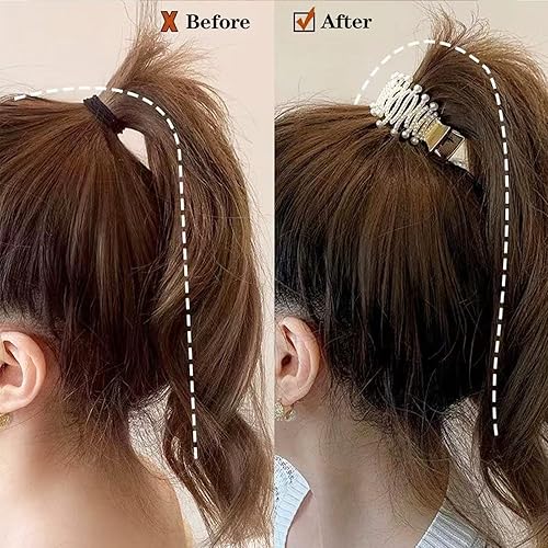 Miniatura 7 de 6 pinzas de pelo de cola de caballo con perlas de diamantes de imitación pinza de pelo fija de cola de caballo alta clip de cabello minimalista para