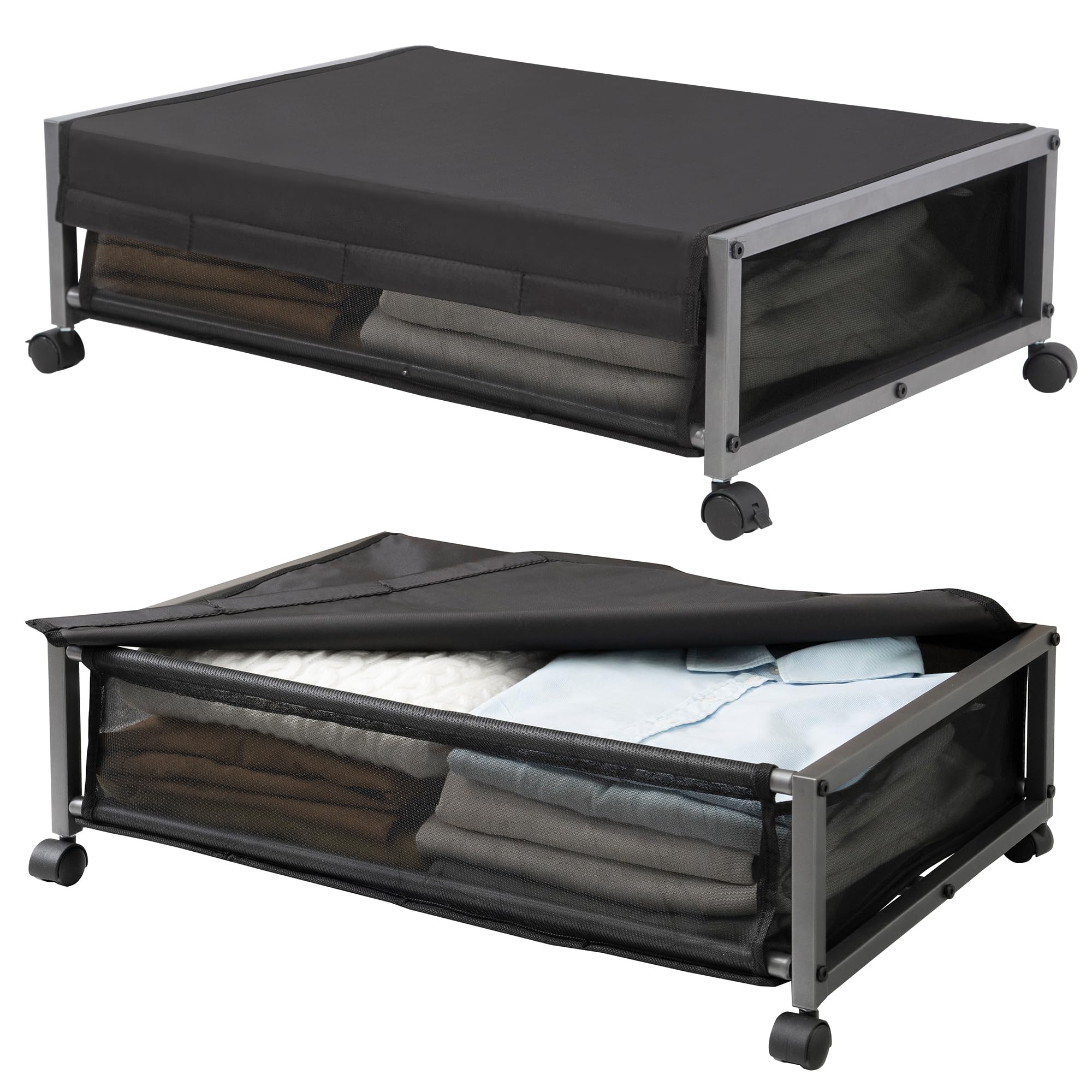 Under Bed Storage Containers with Wheels and Lid, 2 Pack Under Bed Shoe