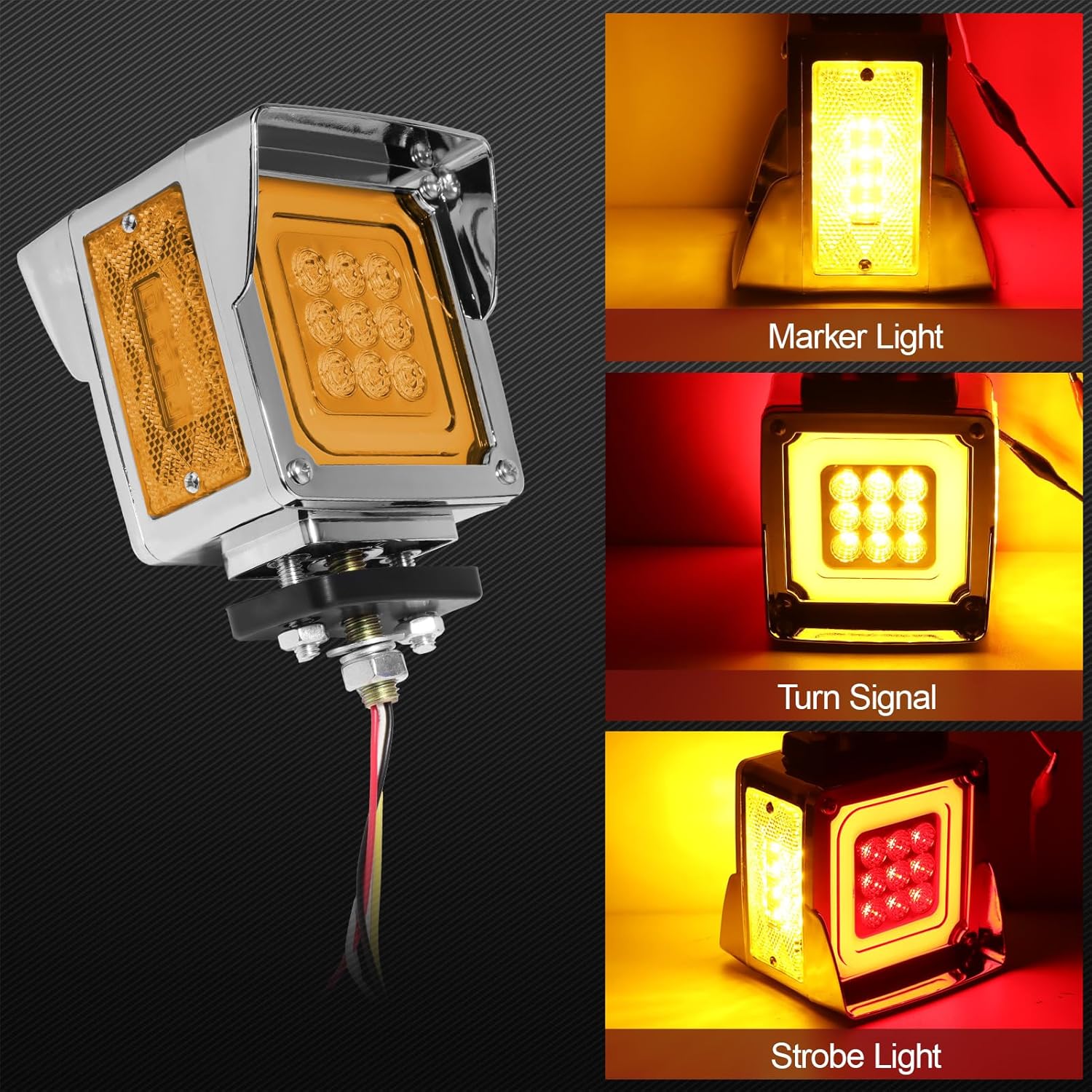 2Pcs 78LED Square Double Face Turn Signal Lights, Pedestal Fender Lights with Visor Red and Amber Waterproof Marker Light for Truck Trailer Freightliner Peterbilt Kenworth