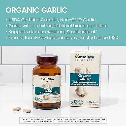 Miniatura 4 de Himalaya Ajo orgánico, para la salud total del corazón, colesterol e inmunitario, 1,400 mg, 60 comprimidos, suministro de 1 mes, paquete de 2