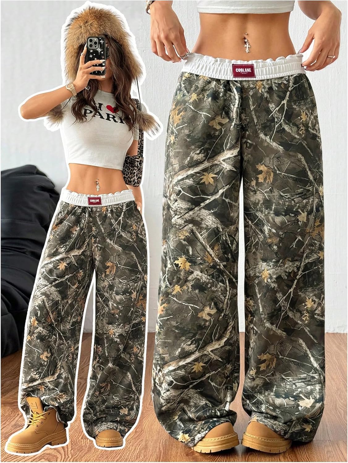 GORGLITTER Women's Double Waisted Camo Wide Leg Sweatpants Camouflage Baggy Trouser Workout Streetwear Track Pants - Image 5