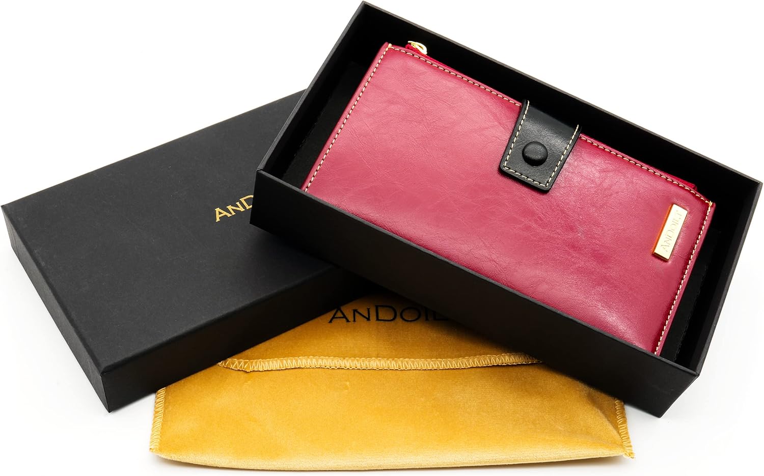 ANDOILT Wallet Women RFID Blocking Genuine Leather Bifold Multi Card Organizer Wristlet Purse Cell Phone Handbag - Image 7