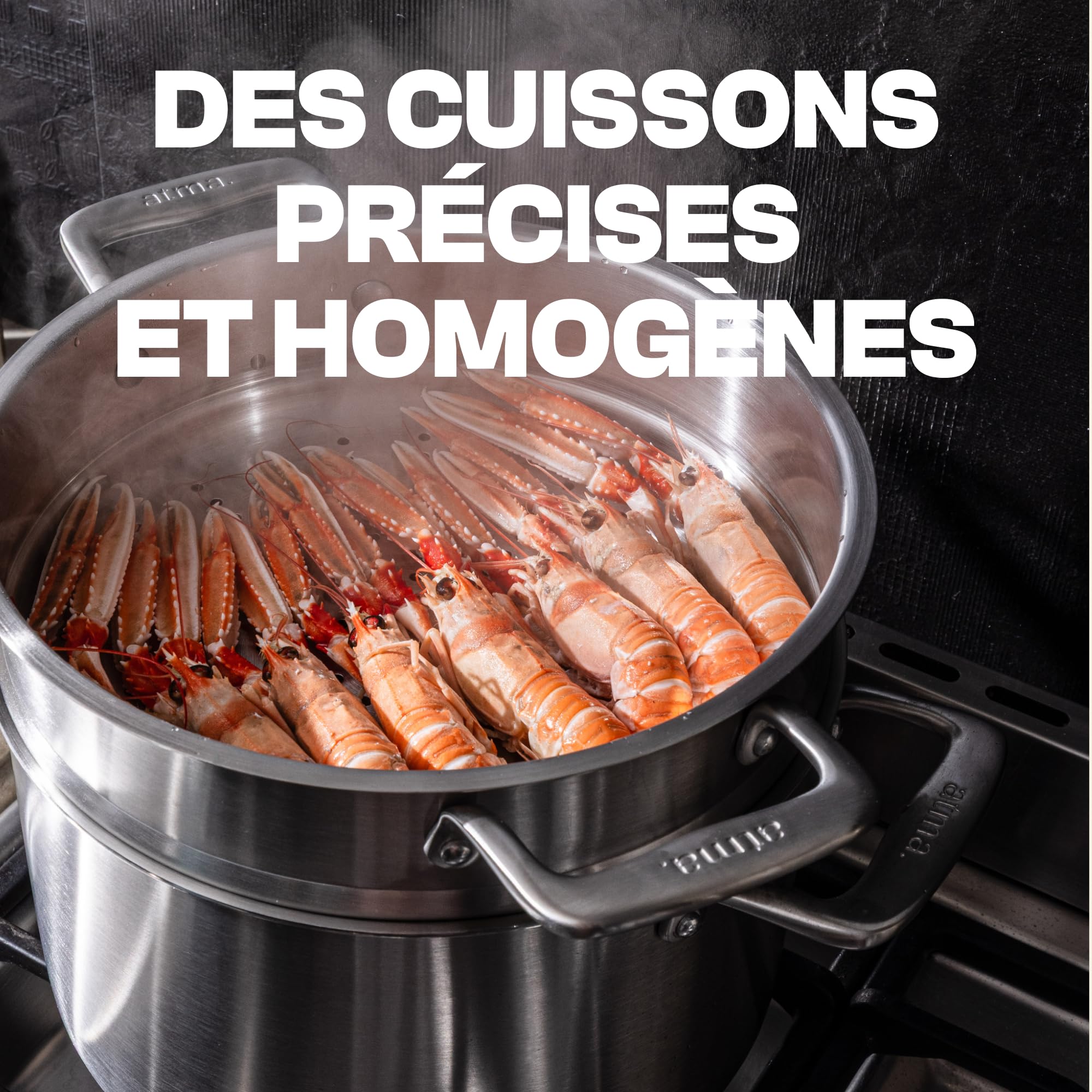Atma – Faitout Inox 3 Plis 24 cm (6 L) avec Panier Vapeur – Cuisson Homogène – Sans PFAS, PFOA, PTFE – Tous Feux dont Induction & Four – Fabriqué en France – Garantie à Vie