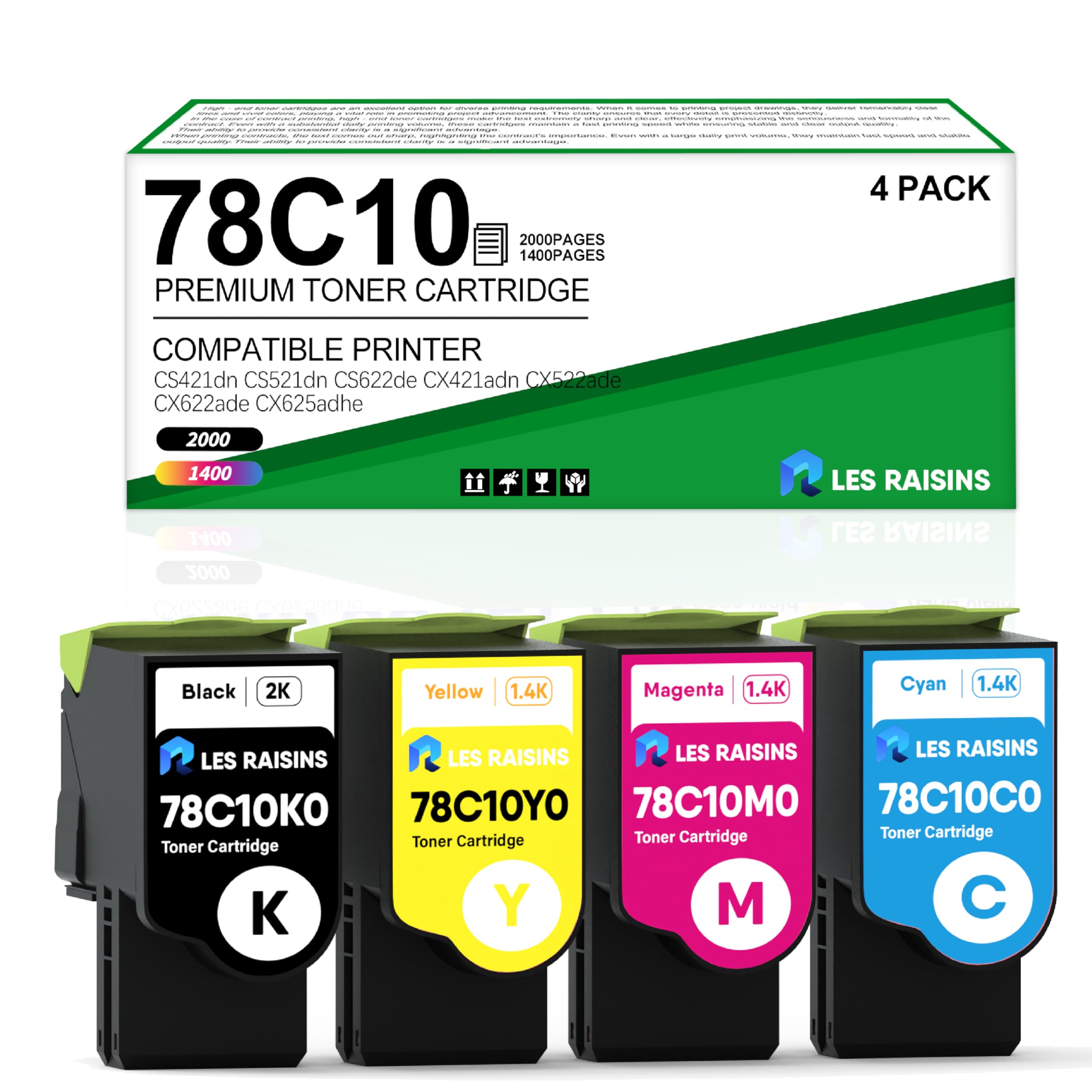 CS421 Toner Cartridge Replacement for Lexmark CS421dn Toner Cartridge for Lexmark CS521dn CS622de CX421 CX522 CX622 CX625 78C10K0 78C10C0 78C10M0