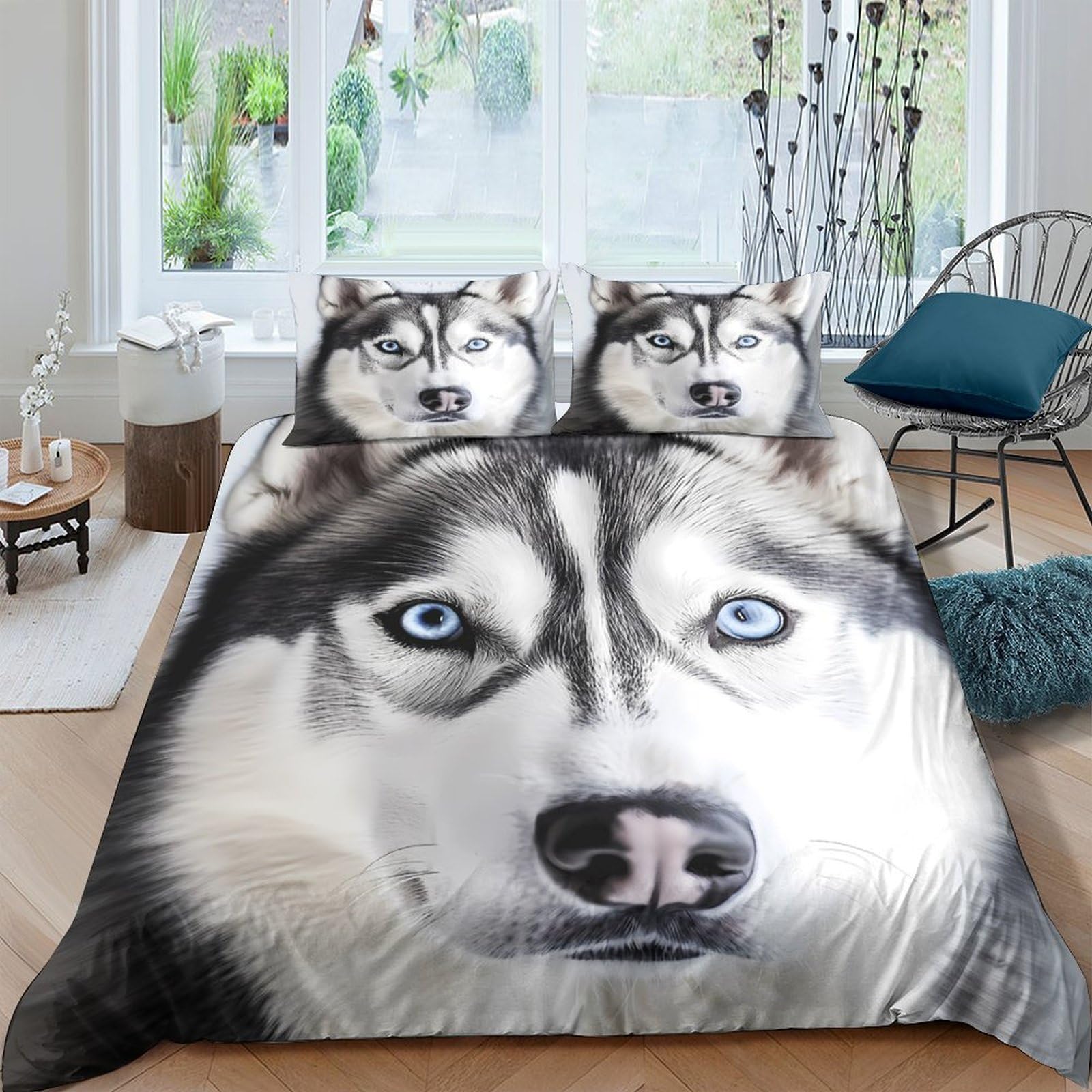 Ctjqhvkz Style-5 3D Printed Husky Face Fitted Sheet Microfiber Soft Animal Pattern Mattress Cover For Bedroom Guest Room Decor Easy Care Single（135X200cm）