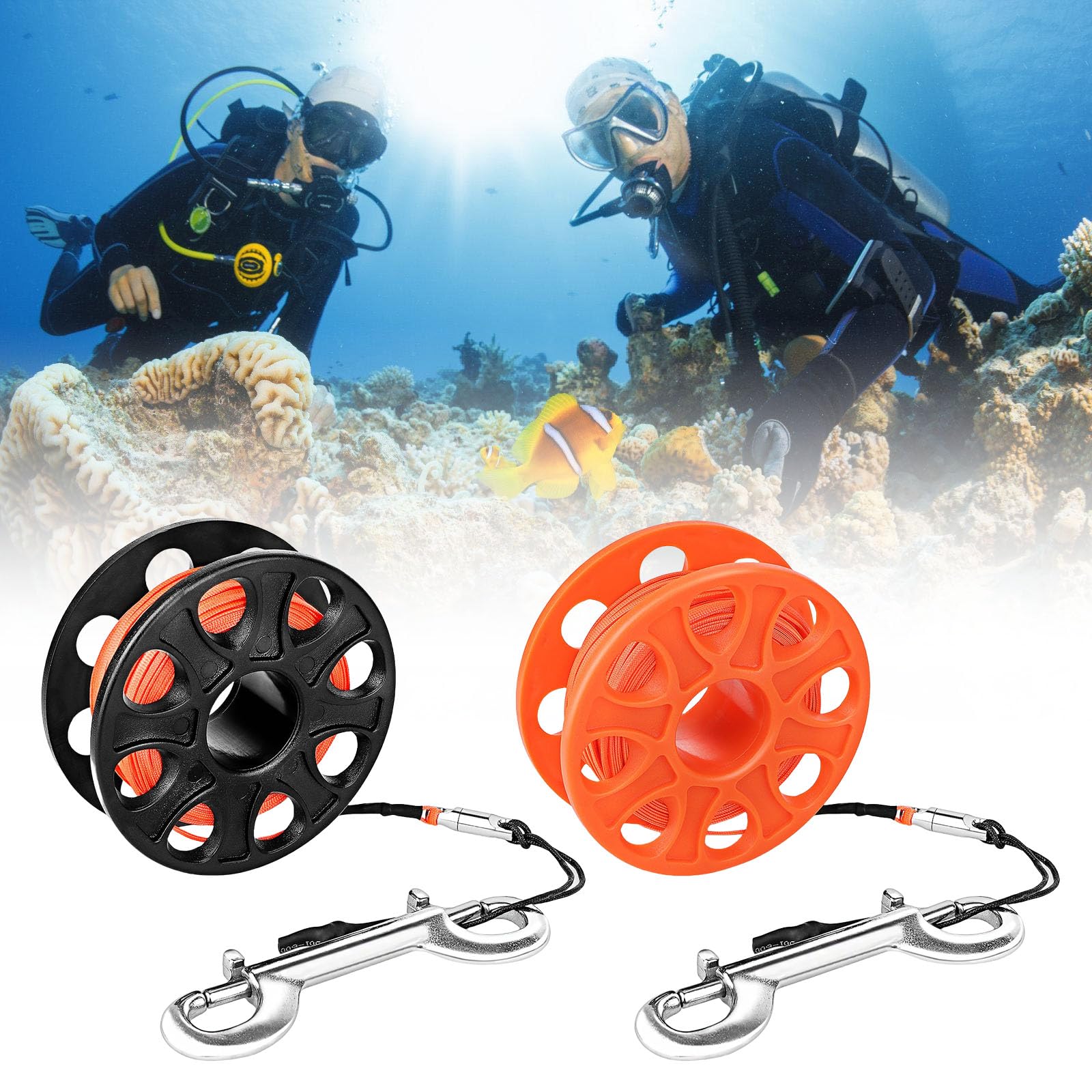 Scubas Diving Spool Finger Reel With Double Ended Clip Cave Finger Spool Wreck Guide Line Reel For Snorkeling Diving