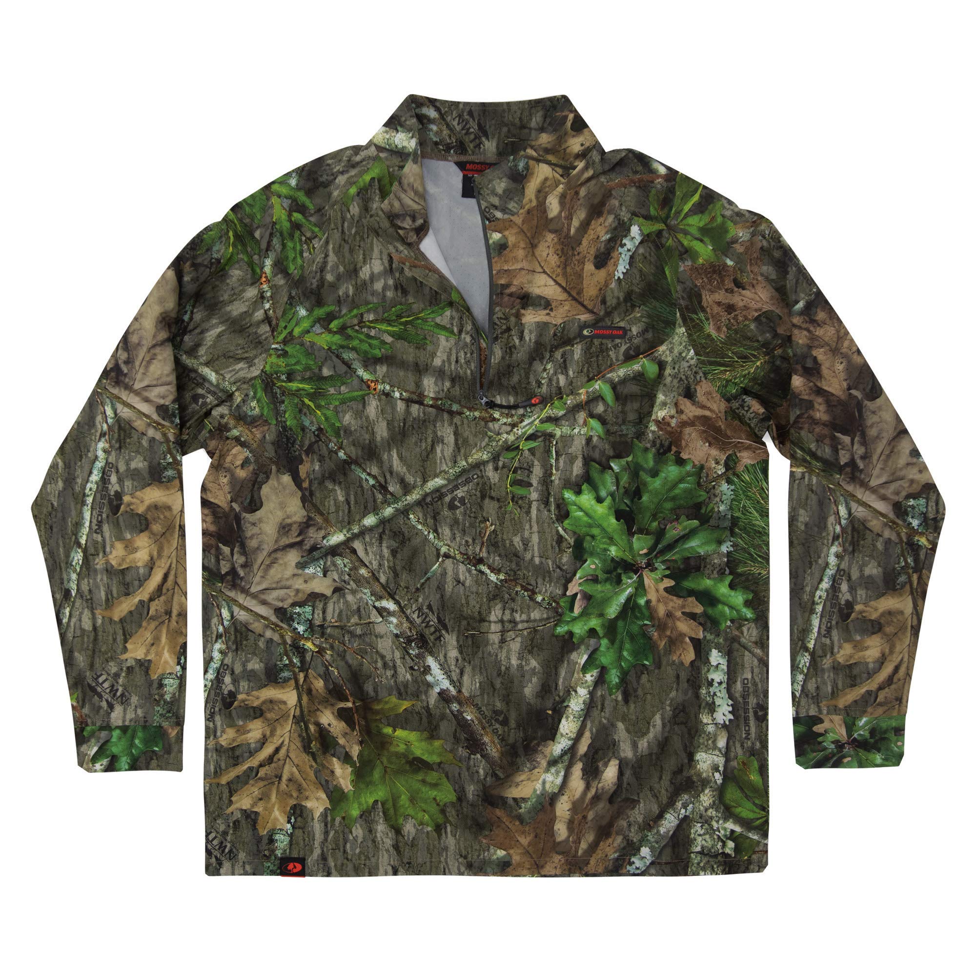 Mossy Oak Men's Standard Hunting Shirts Lightweight Camo Tibbee Tech Stretch Quarter Zip, Obsession, Small