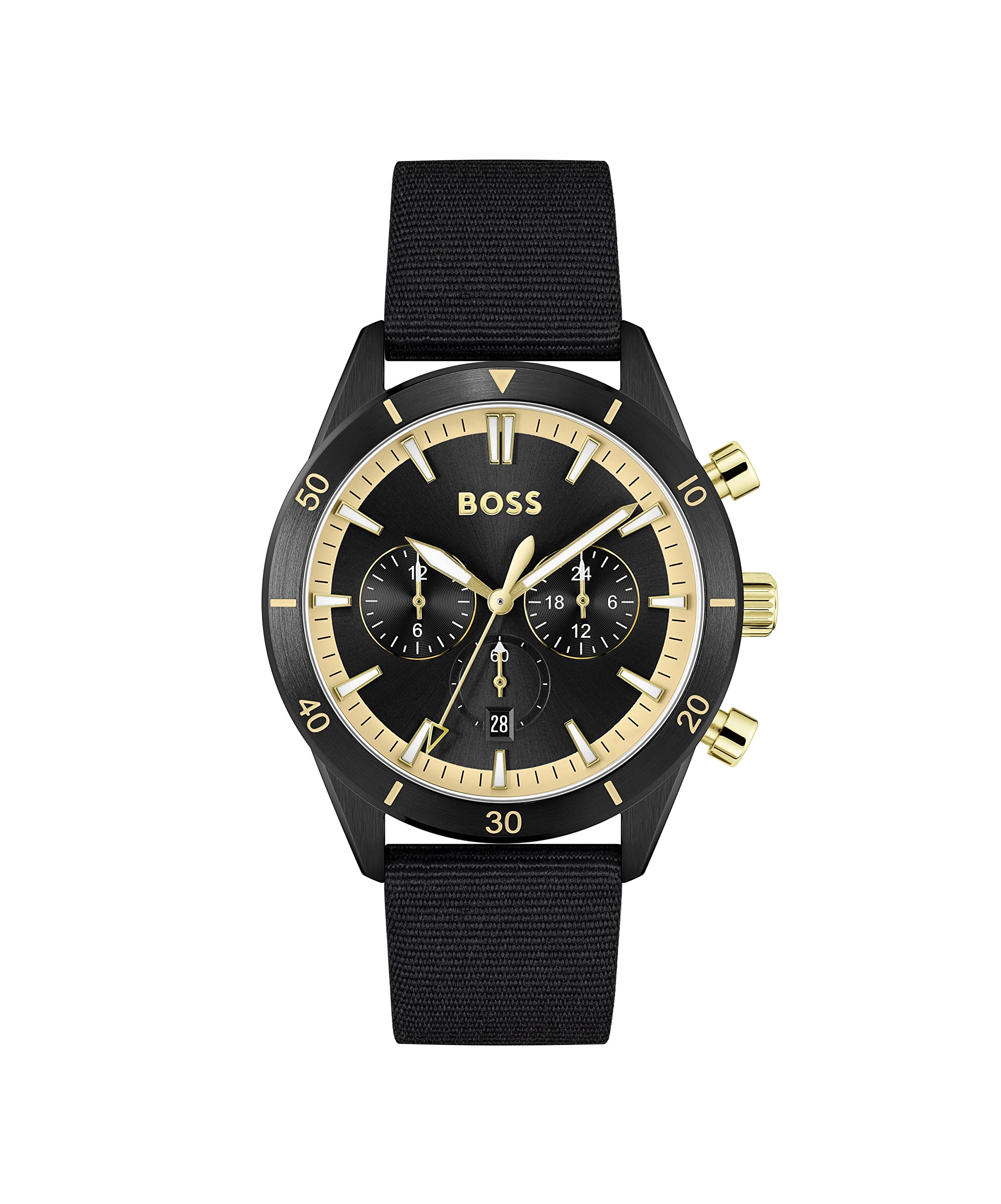 BOSS Santiago Qtz Multifunction Black Round Dial Mens Watch|Black Fabric Material|Black Color Band - 1513935 (B09R8SJX1H) Amazon Price History, Amazon Price Tracker
