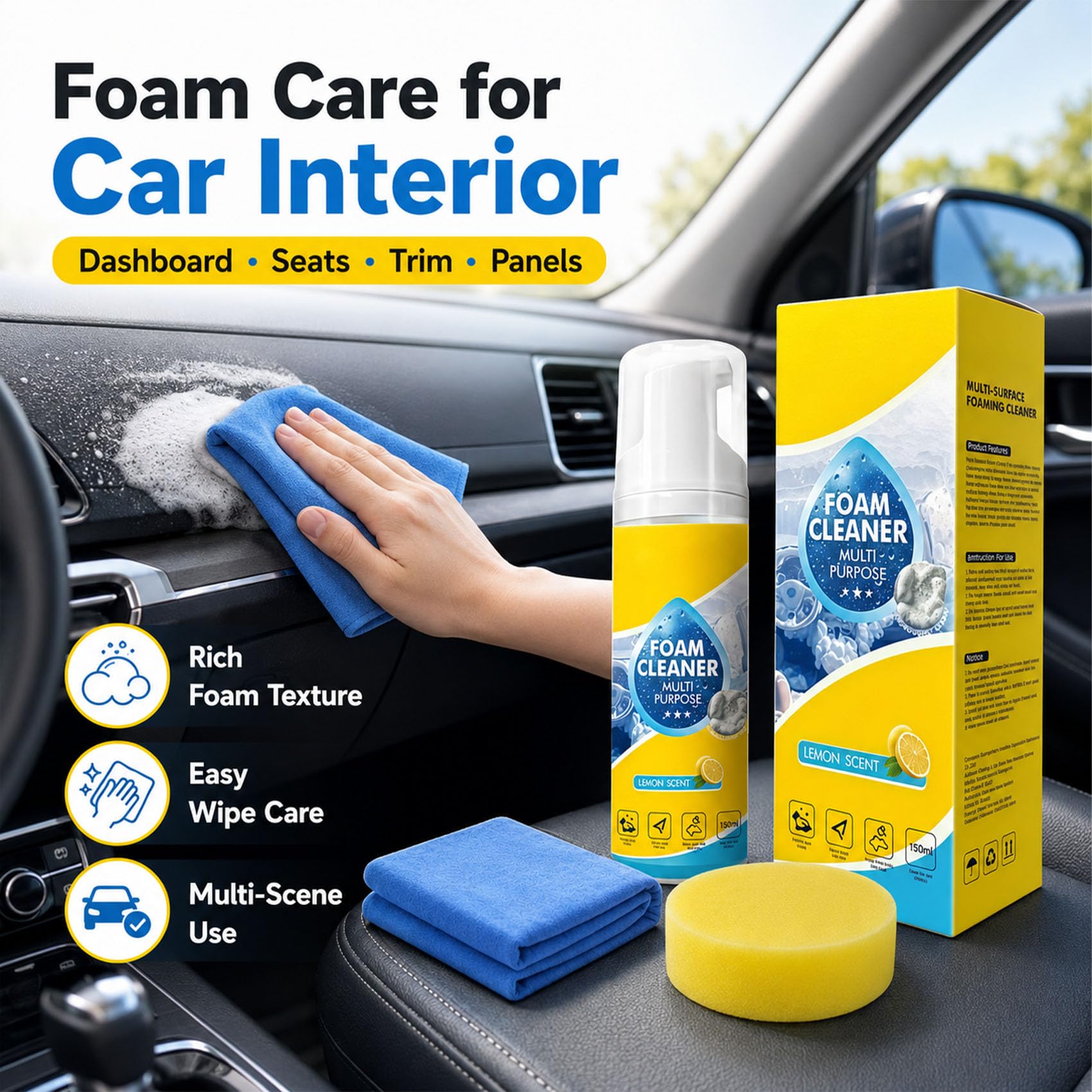 Jeeeun Foam Cleaner all Purpose, Deep Cleaning Foam Cleaner for Car Interior, Dashboard, Seats, Kitchen, Bathroom Tile And Home Surfaces (3pcs)