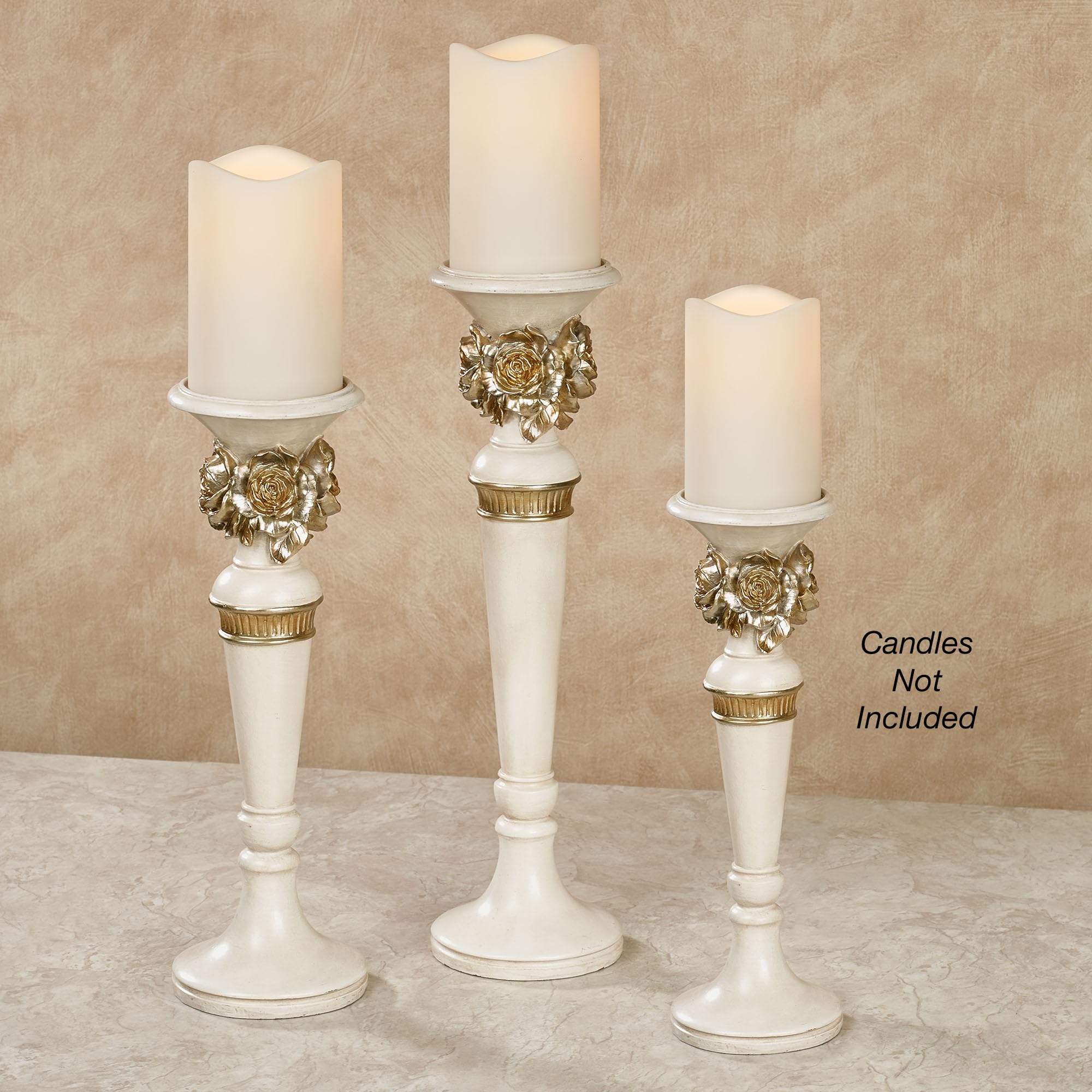 Abiline Candleholders Ivory/Gold Set of Three