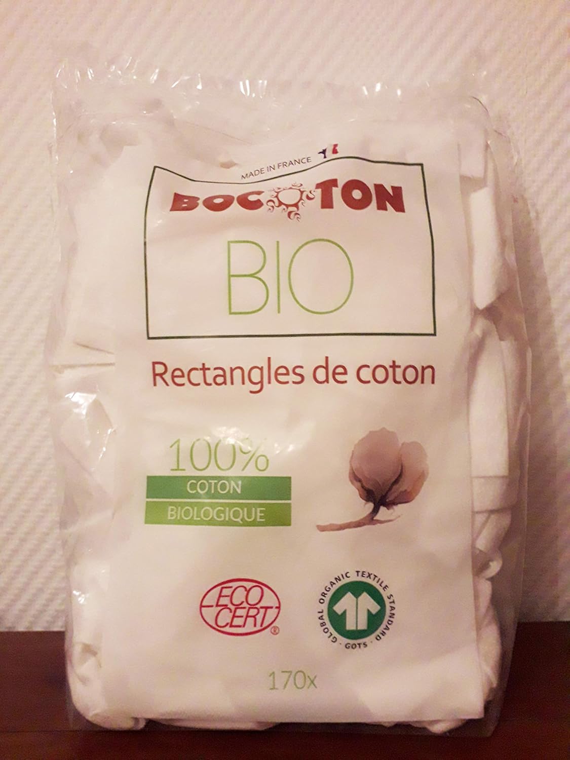 Juego de 170 rectángulos 100% algodón ecológico grande 80 x 100 mm. Más suave que un algodón lavable, con dos caras lisas, certificado Ecocert. Uso cosmético y cuidado