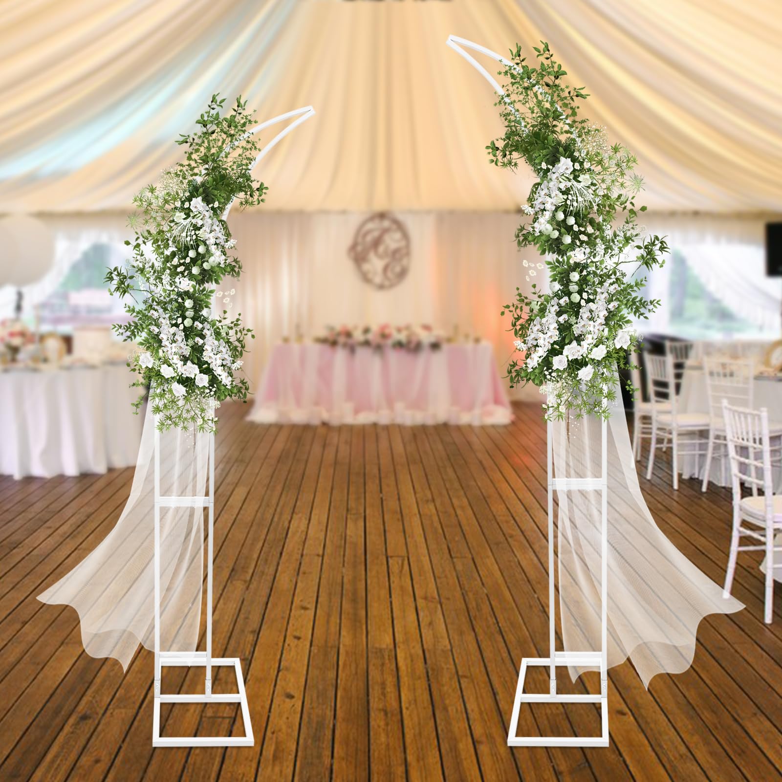 Hochzeitsbogen Gestell Set, 2-tlg Hintergrund Ständer 2.1m+1.9m - Stabile Hochzeit Deko für Traubogen, Feiern & Bankette (Weiß)
