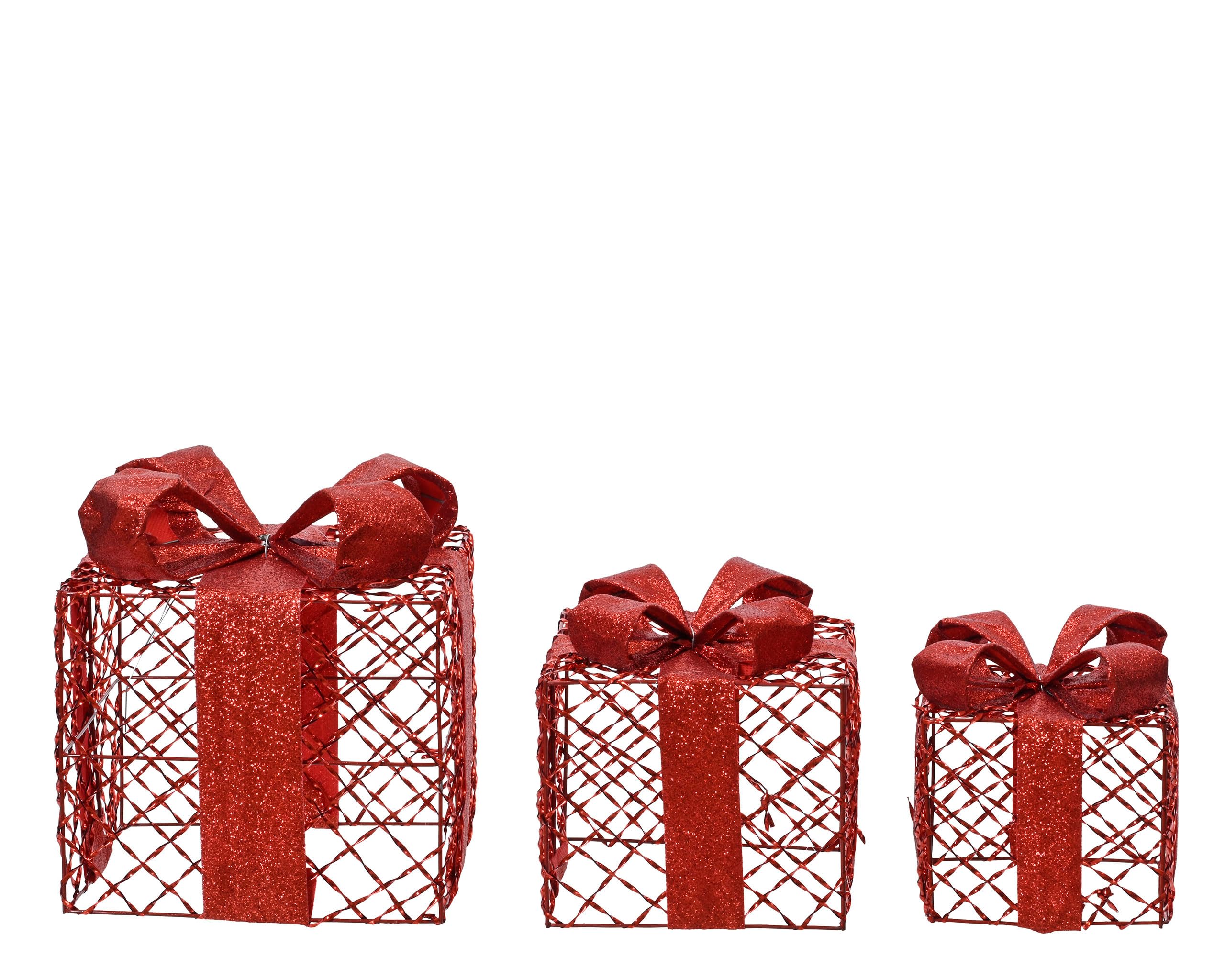 Adornos para árbol de Navidad de 12 cm a 18 cm, metal, juego de 3 unidades, para colgar y colocar de pie, colgante de árbol de Navidad y adornos para árbol de Navidad, color rojo