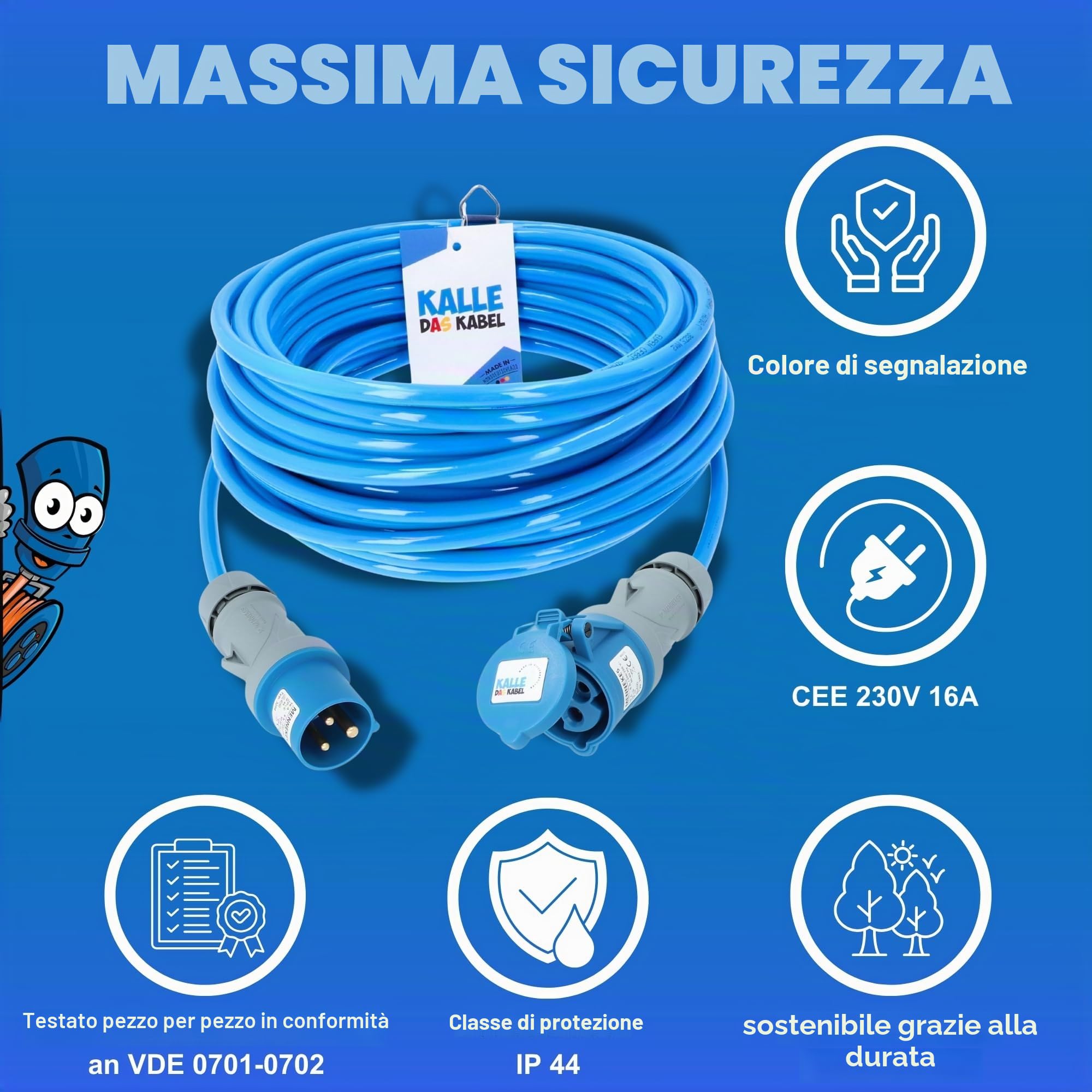 Estensione CEE 230 V H07BQ-F 3G 2,5 mm2 cavo fullpur-premium di KALLE DAS KABEL per industria, barca da costruzione, donne, campeggio, 20 metri