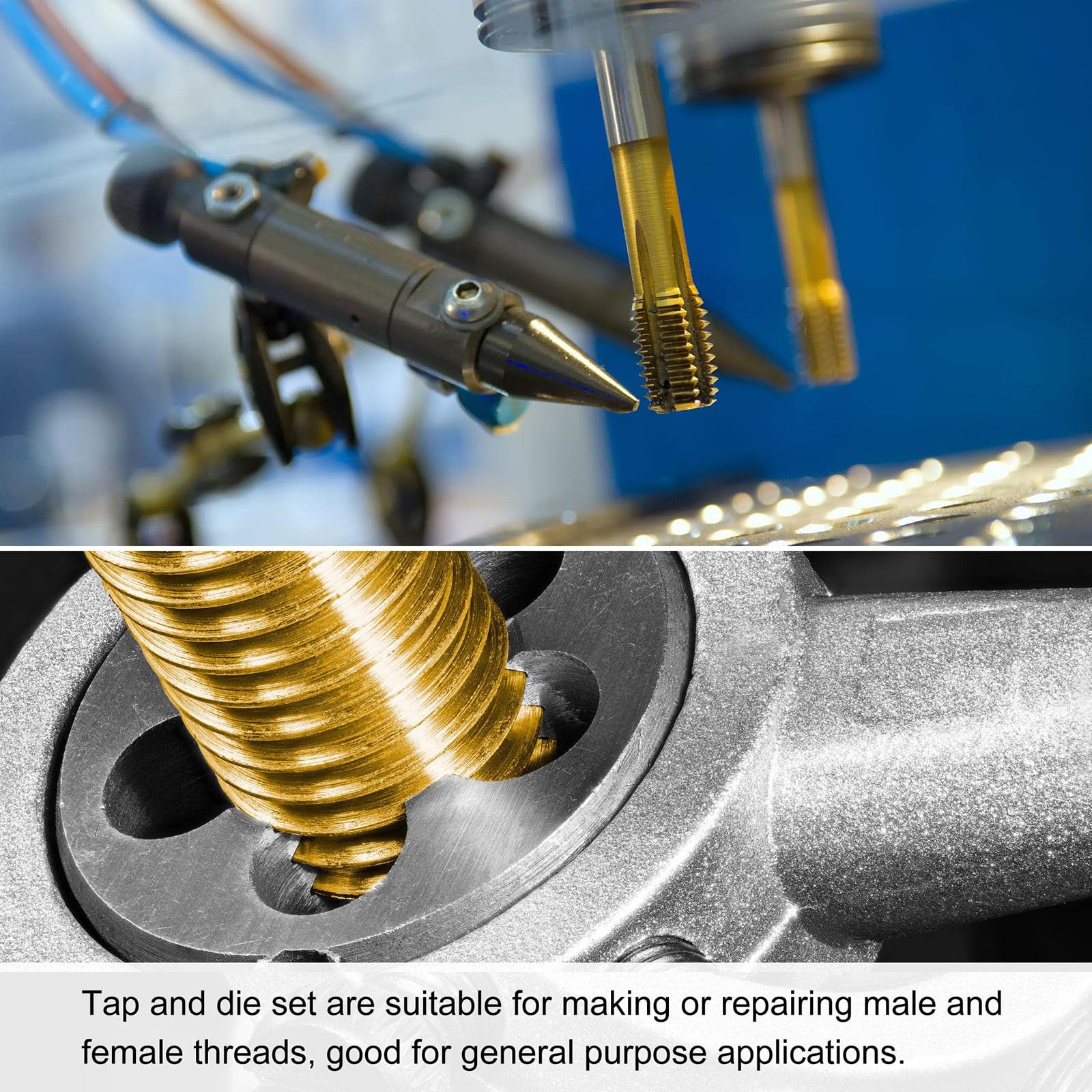 MACHSWON Tap and Die Set Metric M18x2.5,HSS (High Speed Steel) Titanium Plated Machine Straight Flute Thread Screw Tap,Alloy Steel Round Threading Die - Image 3