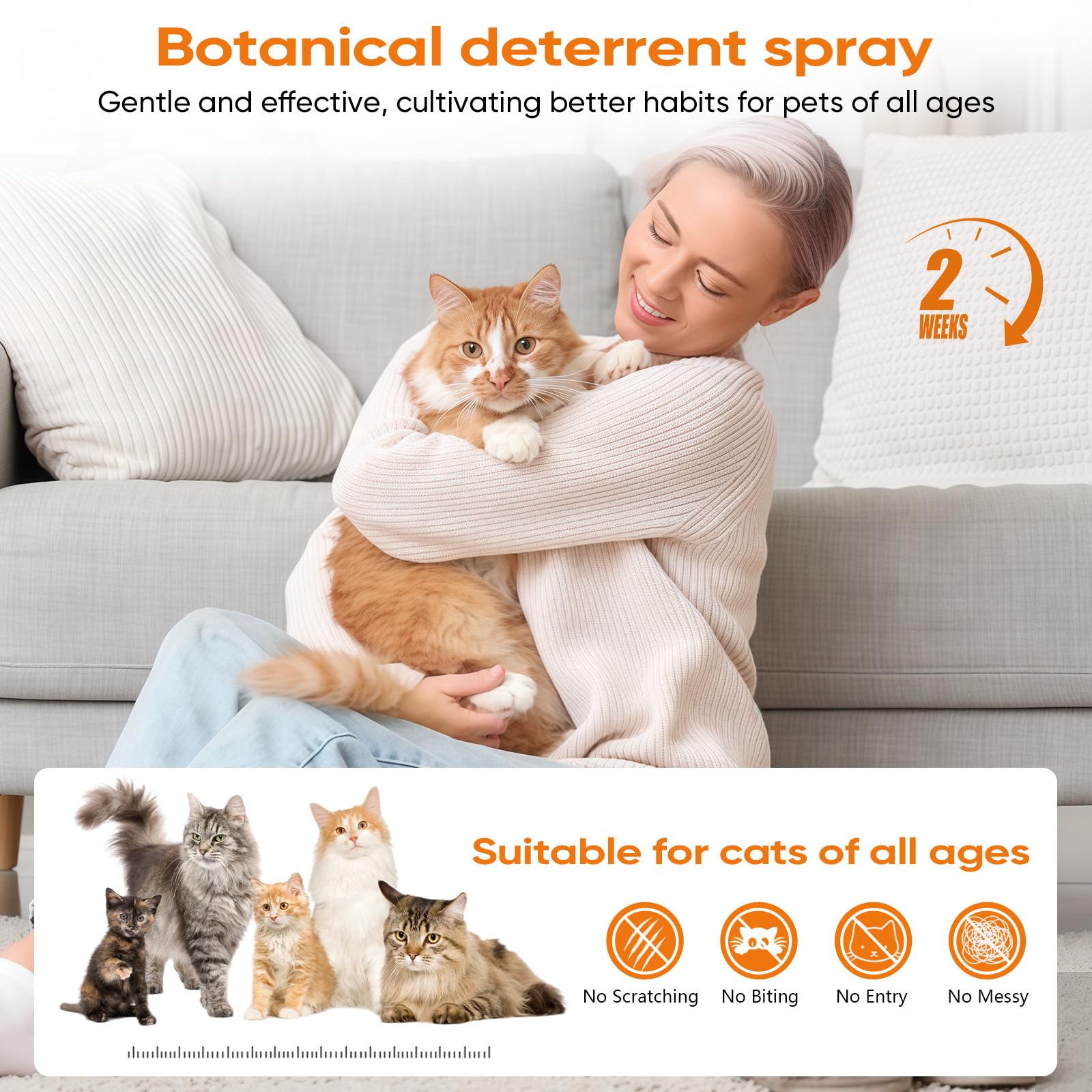 Cat Deterrent Spray 2 Pack, Natural Non-Toxic Plant Based Anti-Scratch & Anti-Marking Spray for Cats & Kittens, Orange Scent Pet Training Aid, Safe for Pets, Indoor Outdoor Furniture, Protector — view 7