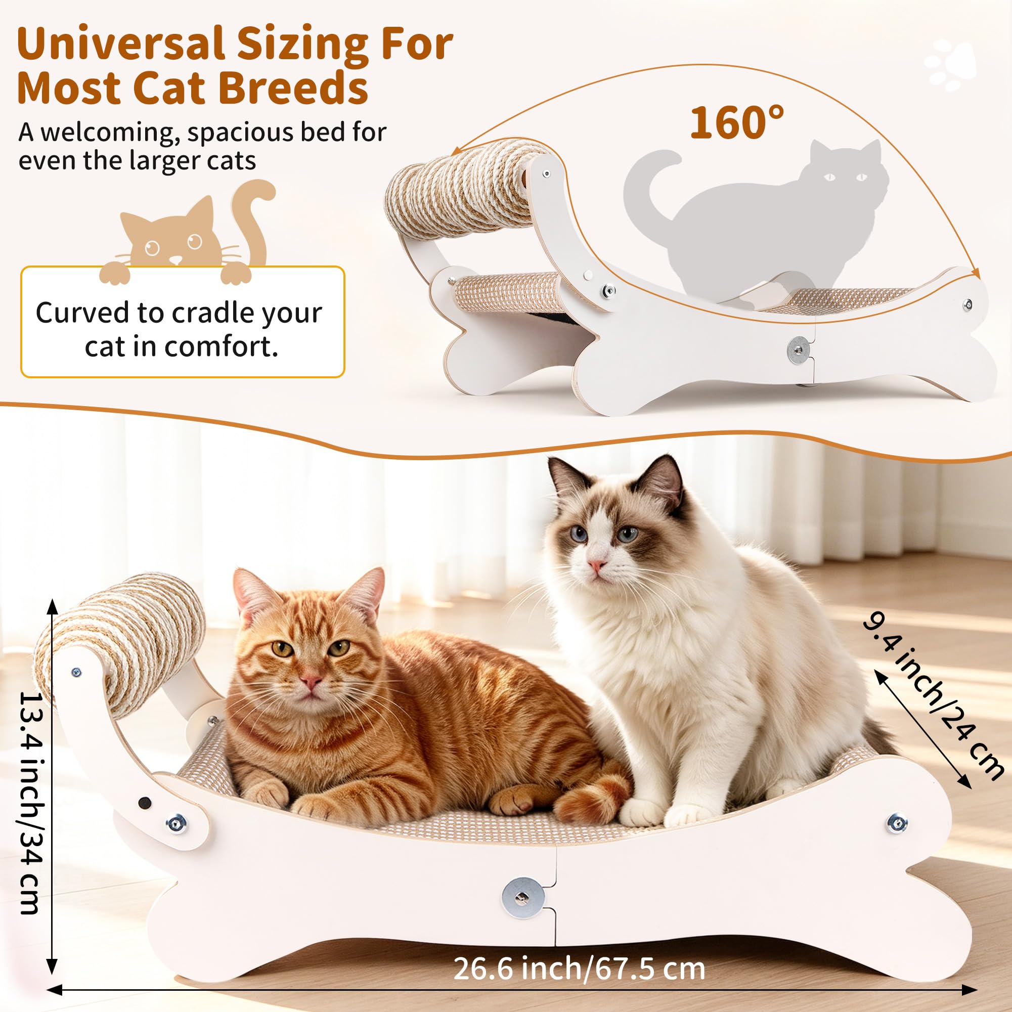 Griffoir pour chat - Design incurvé à 160° - Panneau de fibres haute densité et sisal naturel - Très grand salon pour chat d'intérieur - Protection de meubles