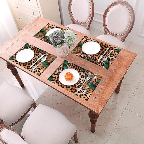 Miniatura 4 de 6 PCS PVC Placemats Set Place Mats Beautiful Leopard Skin Pattern Non-Slip Weave Place Mats 12" x 18" Farmhouse Table Mat Set for Family Dinners