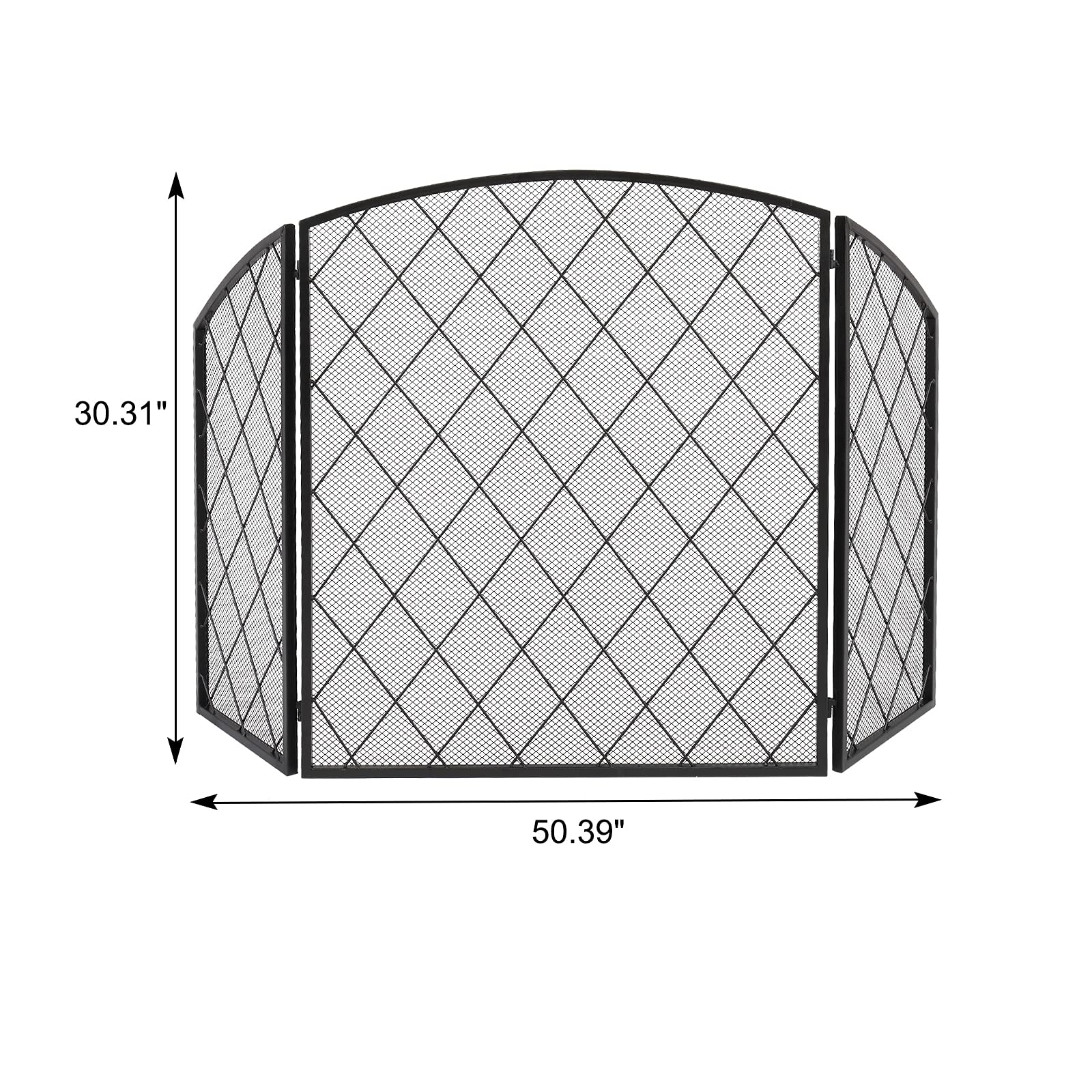 Schermi per Caminetti di Guardia Schermo Camino Tri-Fold Arc Top Thin Line Diamond Grid Decorative Iron 128x77x 1CM.Dimensione dispiegata Accessori per Caminetti in Rete Decorativa