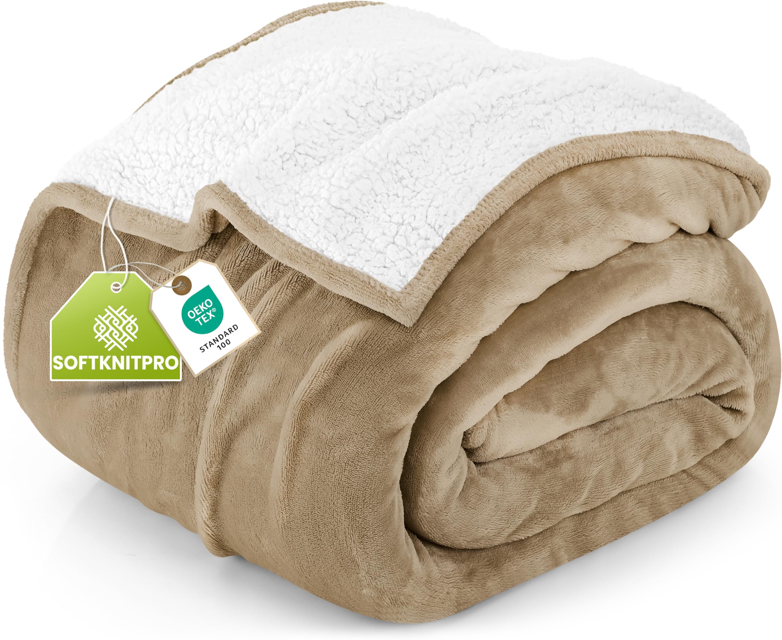 Bedding Sherpa Blanket California King Size (Camel, 102x96 Inches) - Soft Lightweight Plush Fleece Reversible Blanket for Bed, Sofa, Couch, Camping and Travel
