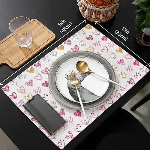 Miniatura 6 de Mantel individual para el día de San Valentín con camino de mesa a juego de lino y algodón juego de mesa de arpillera 6 alfombrillas  camino de 13 x