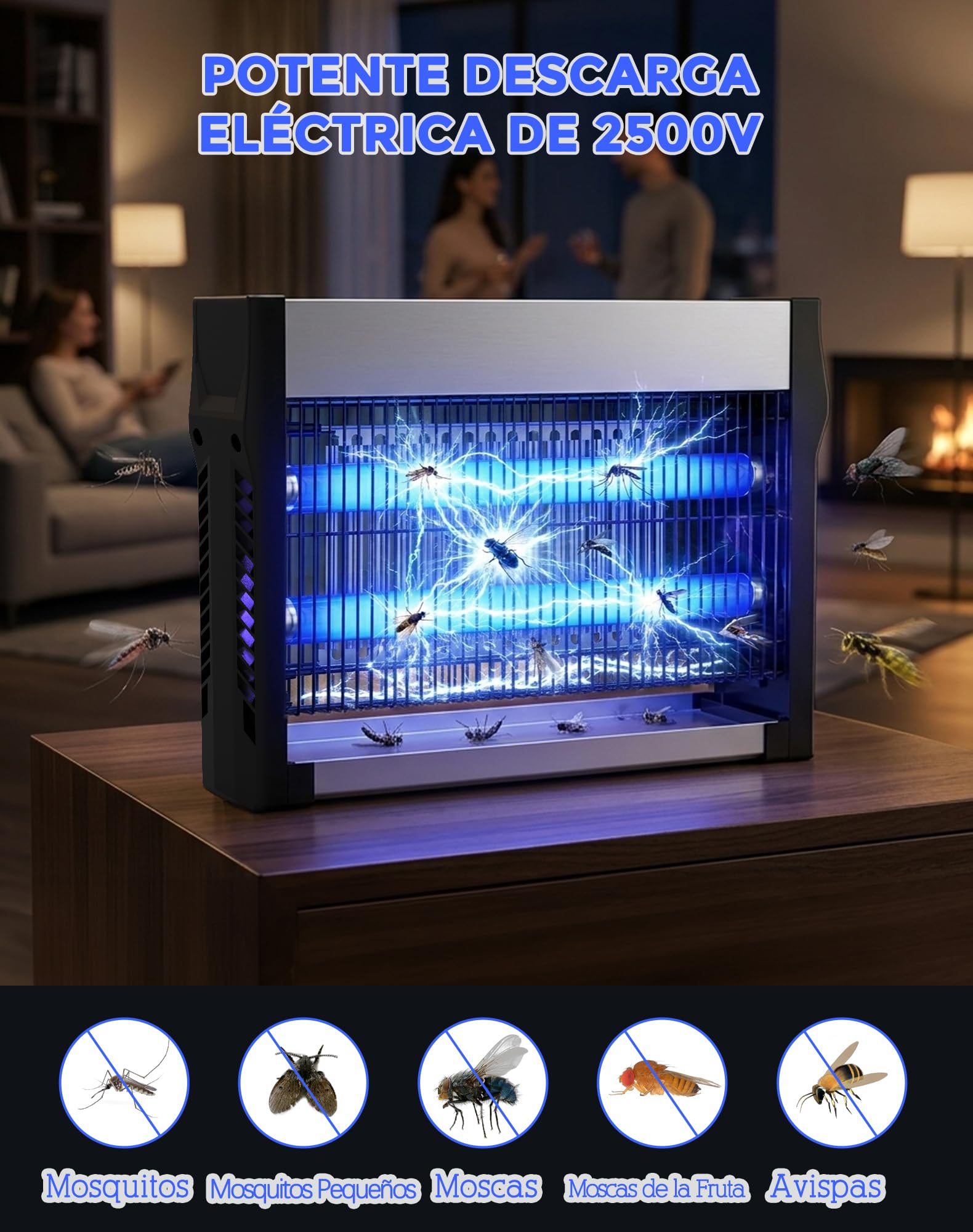 Lámpara Antimosquitos Eléctrica UV 365nm LED Mata Mosquitos con Rejilla de 2500V, Trampa de Insectos sin Químicos, Luz Anti Mosquitos para Interior, Exterior, Hogar, Terraza, Jardín