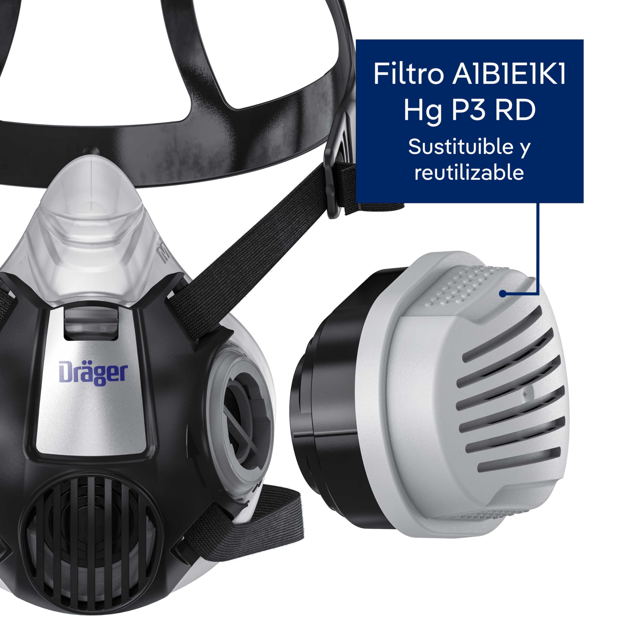 Dräger X-plore 3300 Semi máscara con filtros A1B1E1K1 Hg P3 R D | Máscara de protección para químicos, vapor, conservantes, pesticidas, herbicidas, respirador para laboratorio, tintorería