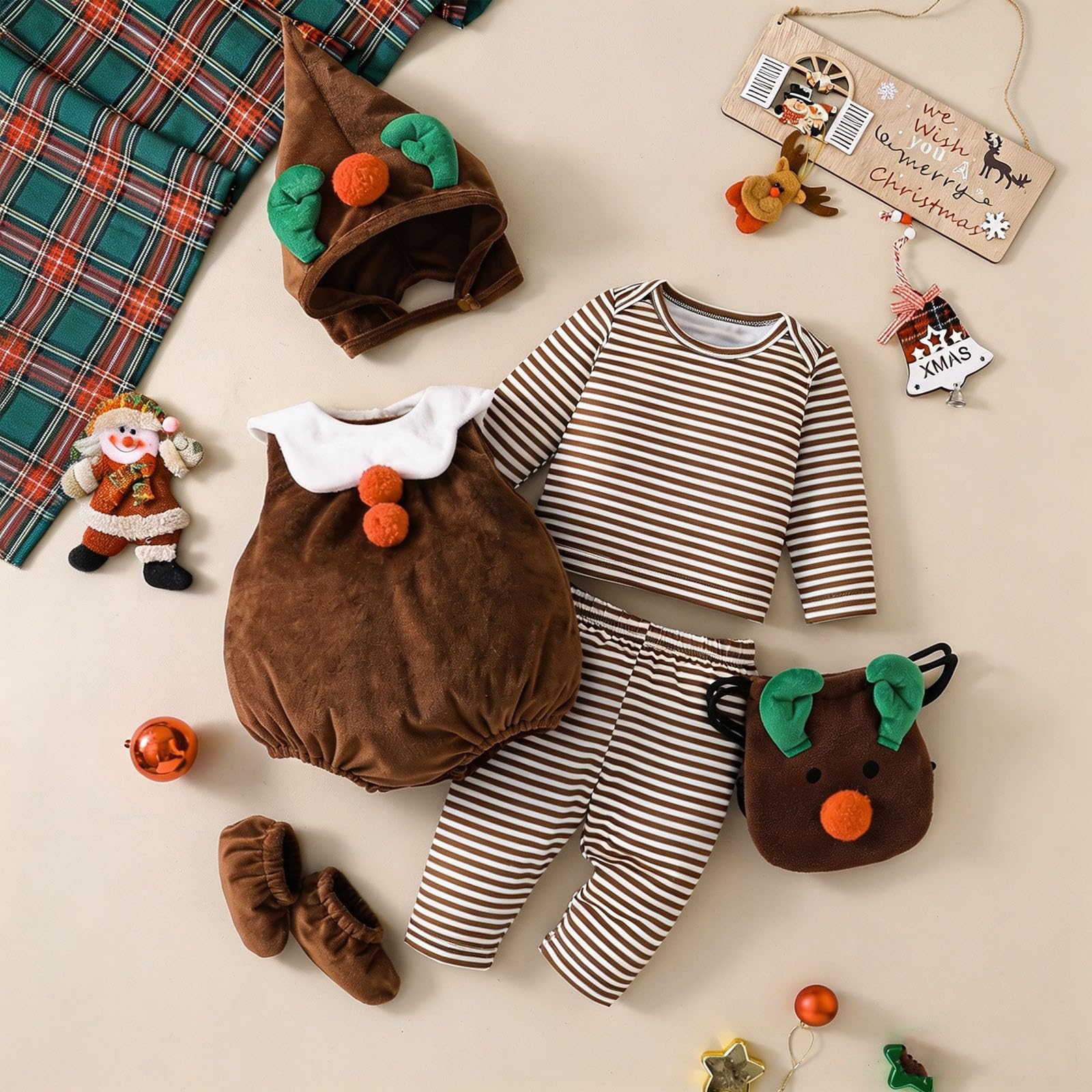 Pagliaccetto Natalizio Per Lattanti Set 6 Pezzi Con Cappello E Zaino Vestito Da Festa Per Bambini Piccoli Adatto A Celebrazioni E Riprese Fotografiche Delle Vacanze Invernali