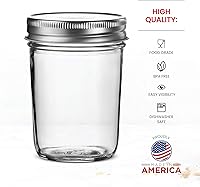 Vista 5 de Tarros de vidrio de boca regular, tarros de vidrio de 8 onzas (236.59 ml) con tapas de metal plateado herméticas para preparación de comidas