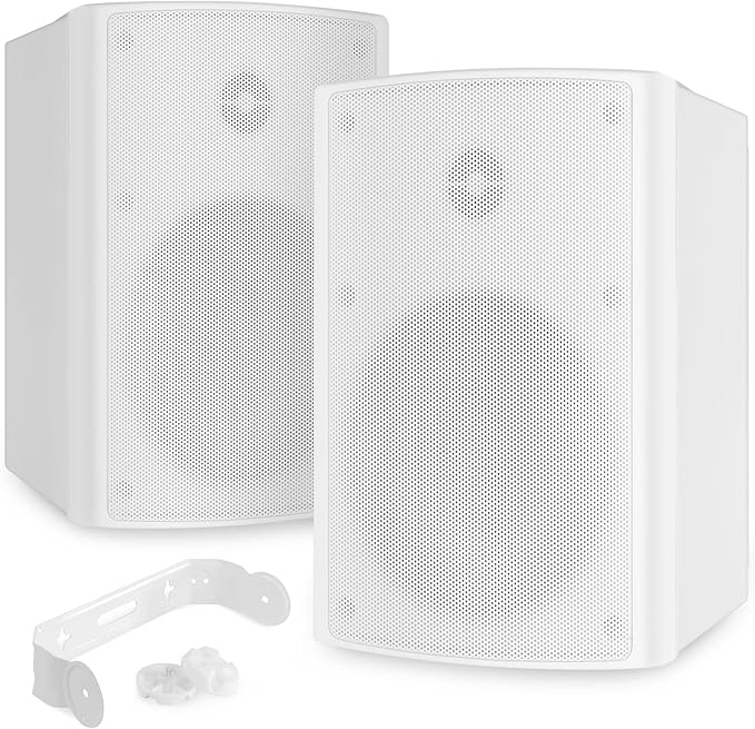 Power Dynamics BGO50 Enceintes Passives 2 Voies 120 Watts, Blanches, Woofer 5,25", Livré par Paire, Étrier de Fixation, Intérieur ou Extérieur, Grille en Aluminium et Support de Montage, Sono Pro