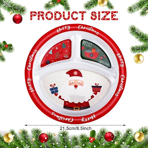 Miniatura 2 de Uiifan 4 Pcs Christmas Divided Plates Christmas Dinnerware Set Sectional Dinner Plate Reusable Christmas Dishes Printed with Santa Claus for Holiday