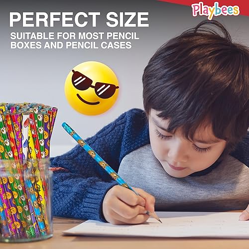 Miniatura 6 de Emoticon - Lápices para niños, paquete de 72 lápices a granel para niños #2 con borradores, surtidos recuerdos de fiesta de cumpleaños sonrientes,