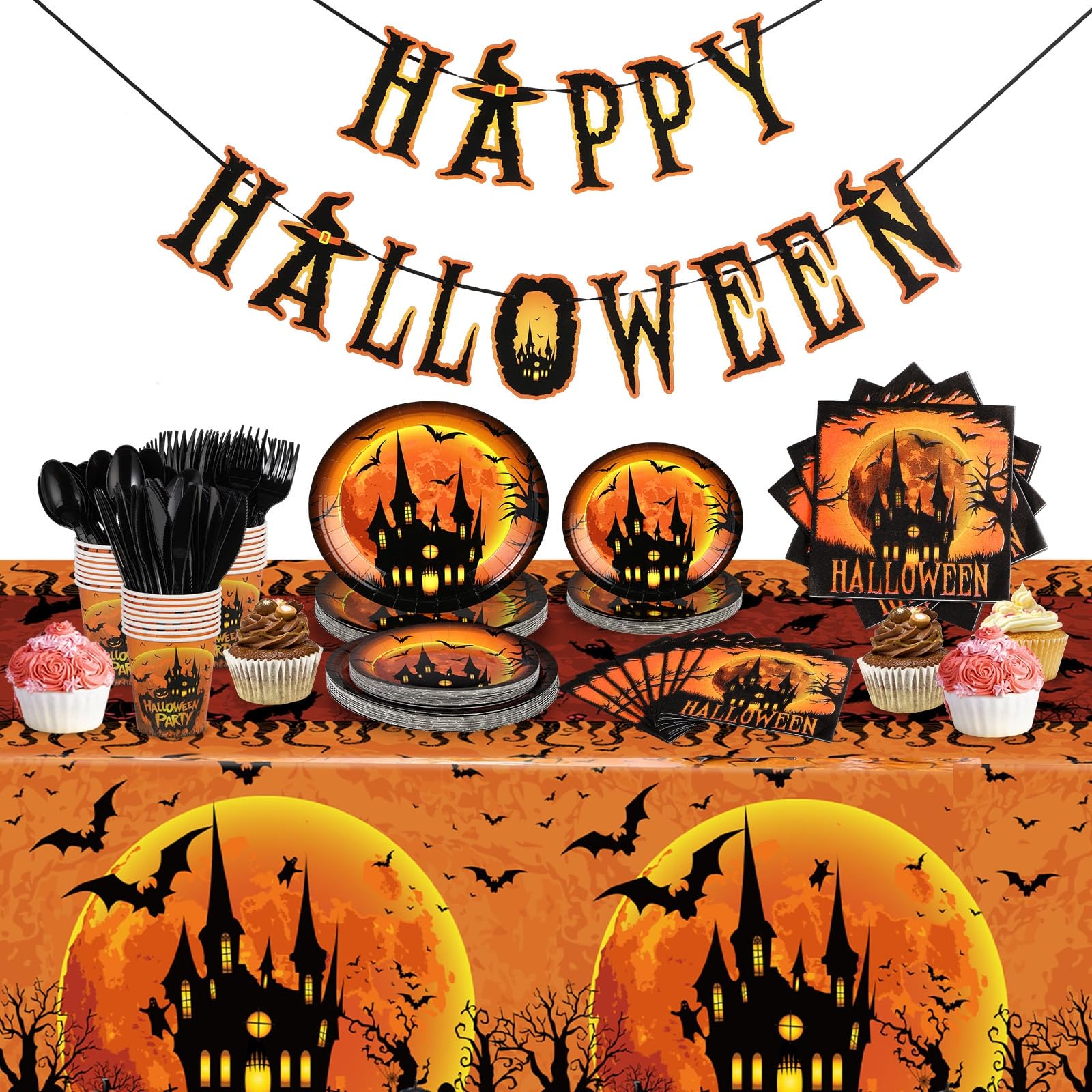 Amazon.com: Peryiter 171 Pcs Halloween Party Supplies Disposable ...