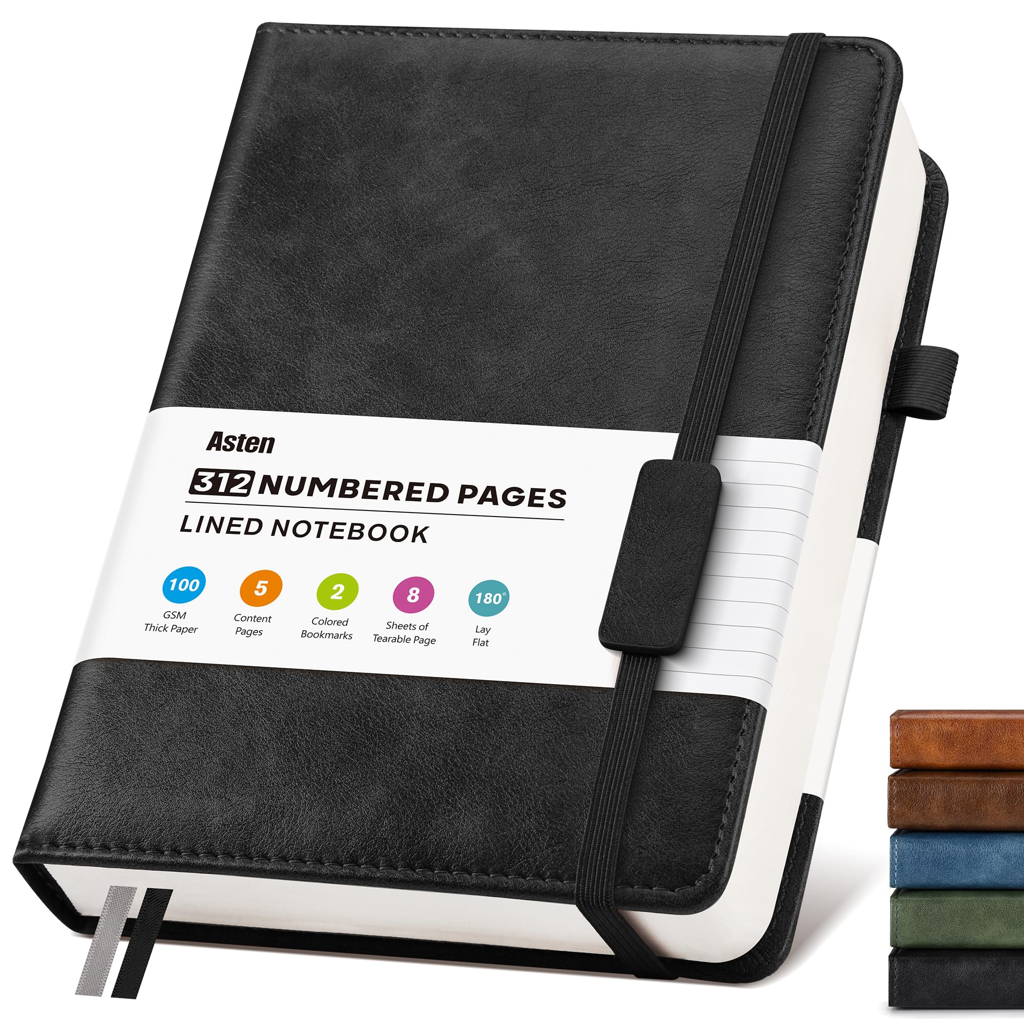 A5 Lined Leather Journal Notebook: Hardback Journal for Women Men, Black
