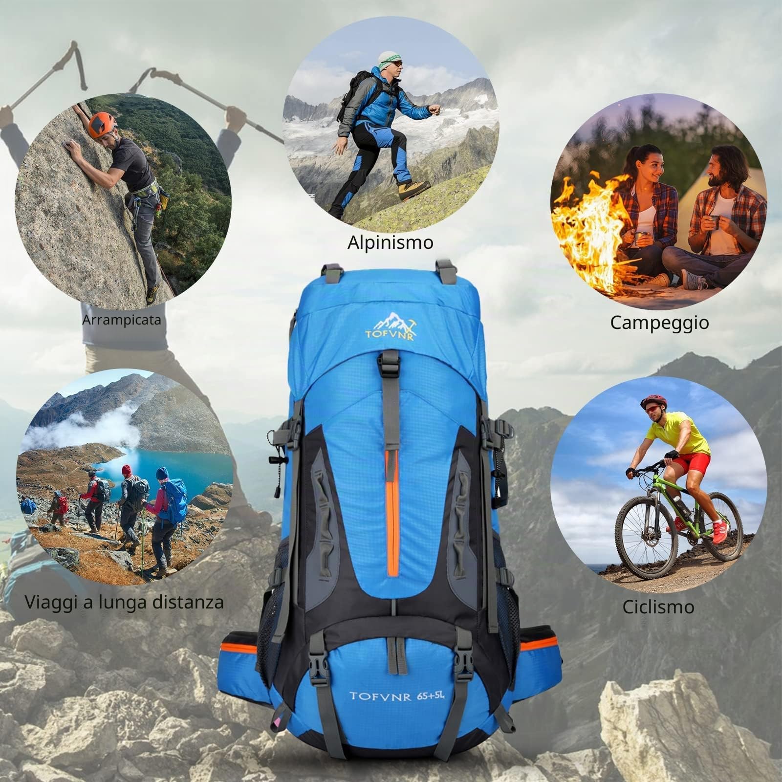 Zaino da campeggio da 70 l, zaino da trekking leggero in nylon leggero, per uomo e donna, grande capacità, per sport, alpinismo, arrampicata, viaggi, impermeabile